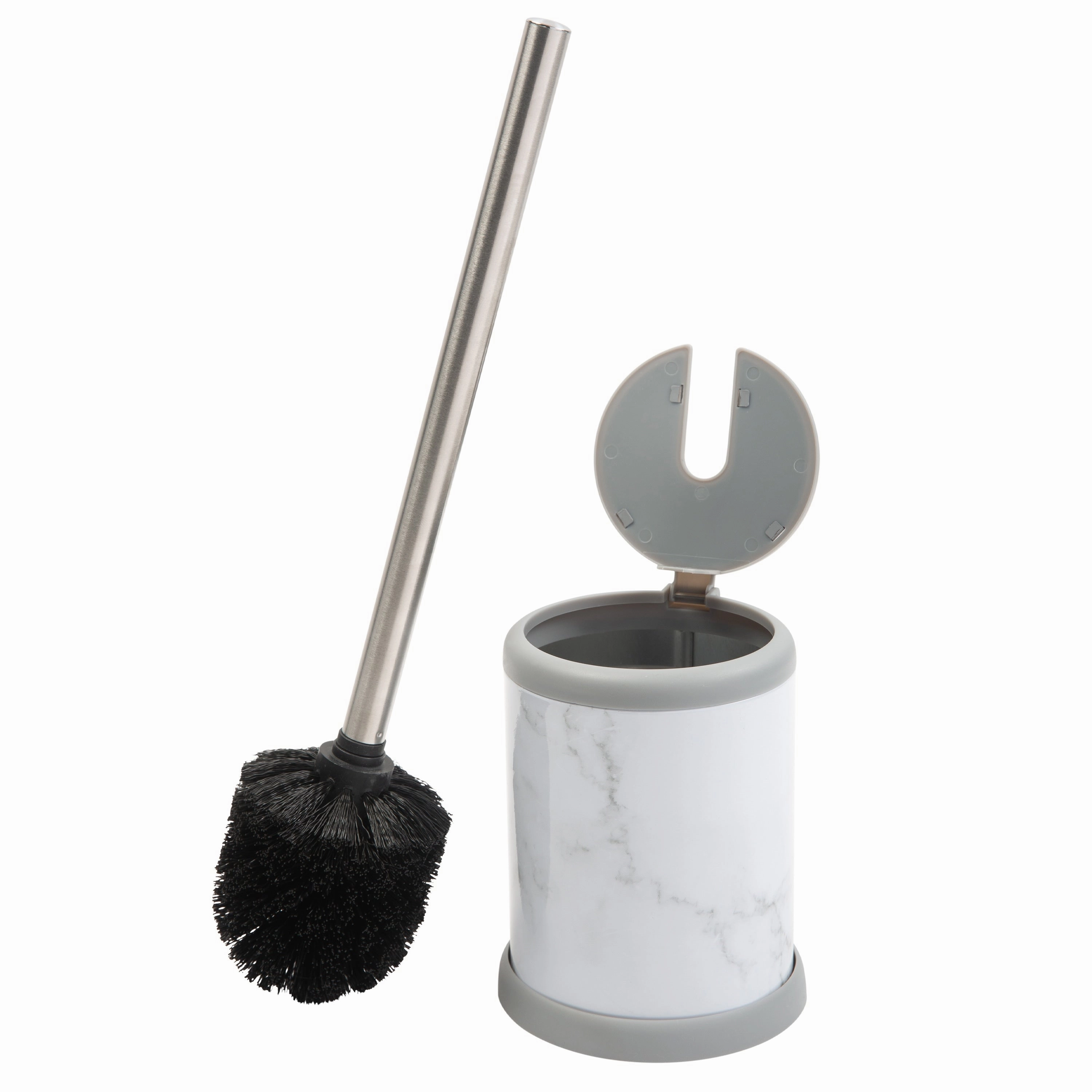 Bath Bliss Self Closing Lid Toilet Brush and Holder in Stainless Steel