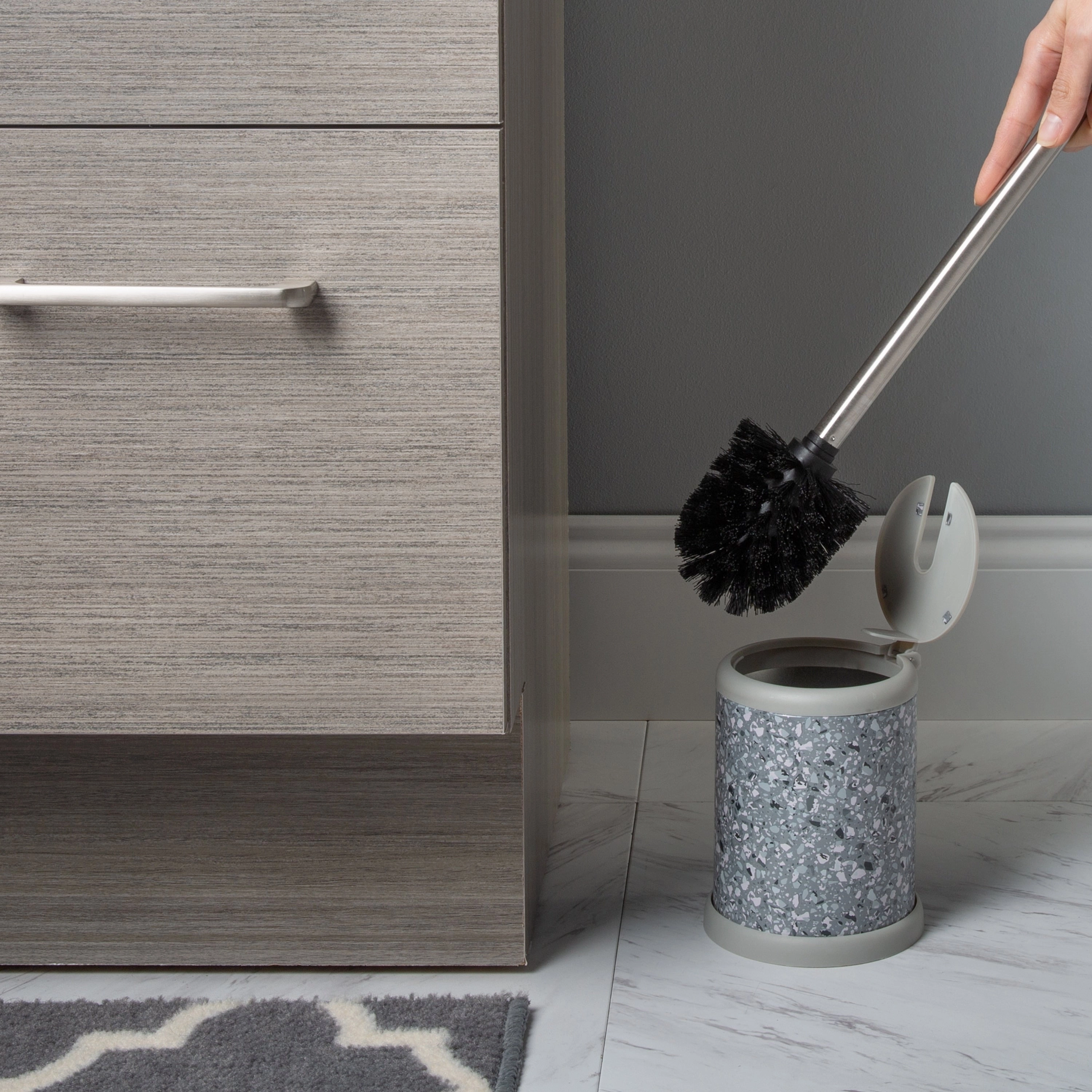 Bath Bliss Self Closing Lid Toilet Brush and Holder in Stainless Steel