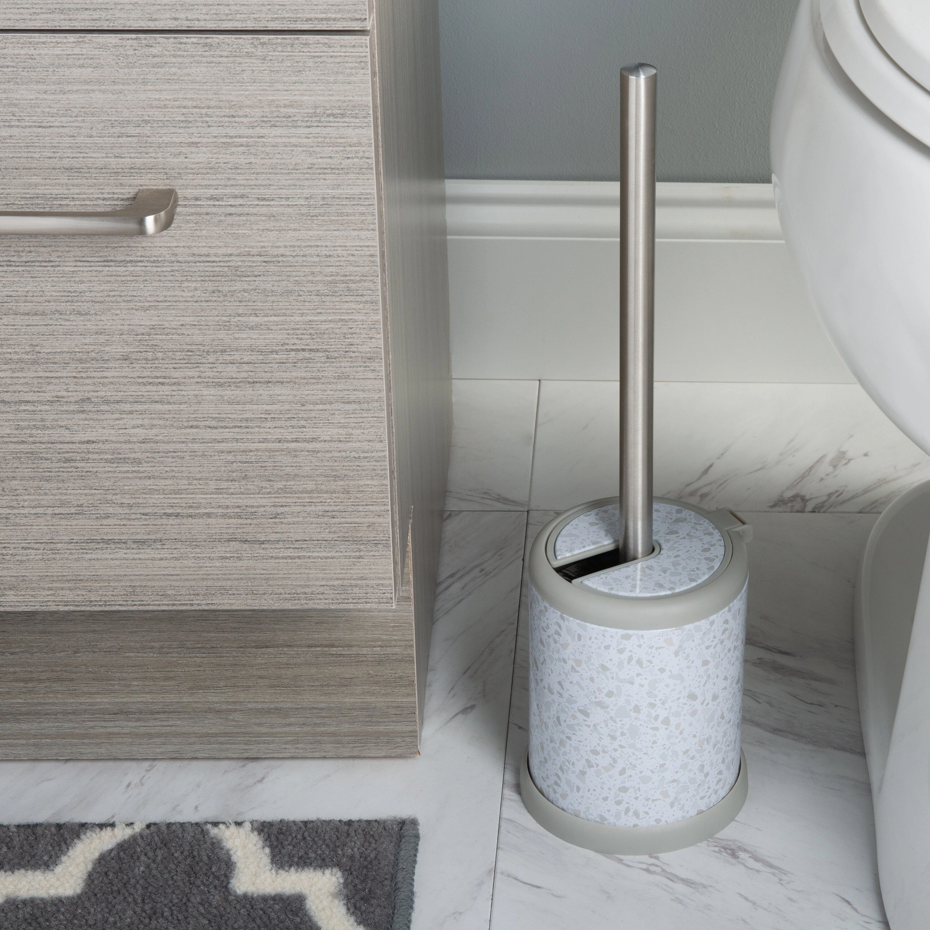 Bath Bliss Self Closing Lid Toilet Brush and Holder in Stainless Steel