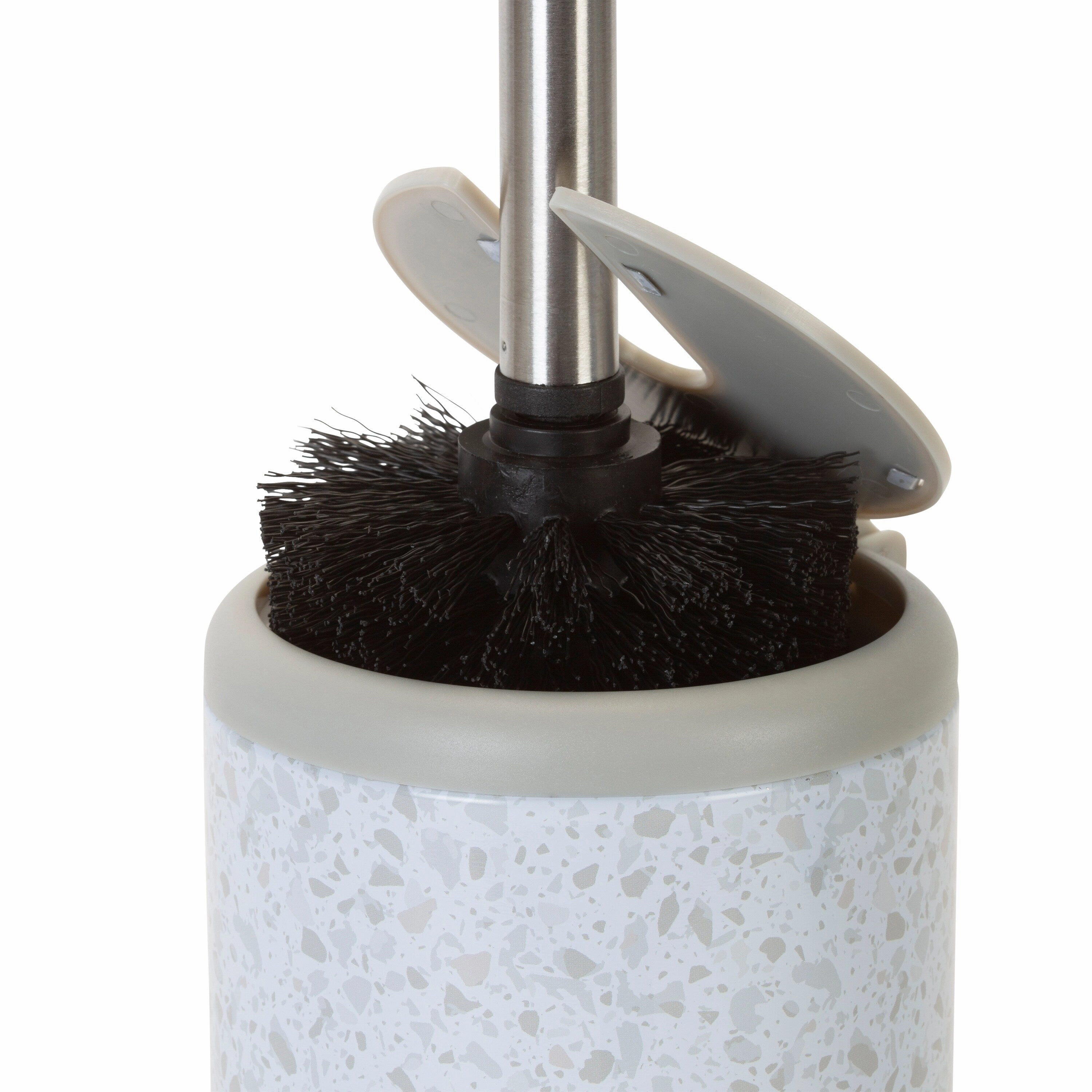 Bath Bliss Self Closing Lid Toilet Brush and Holder in Stainless Steel