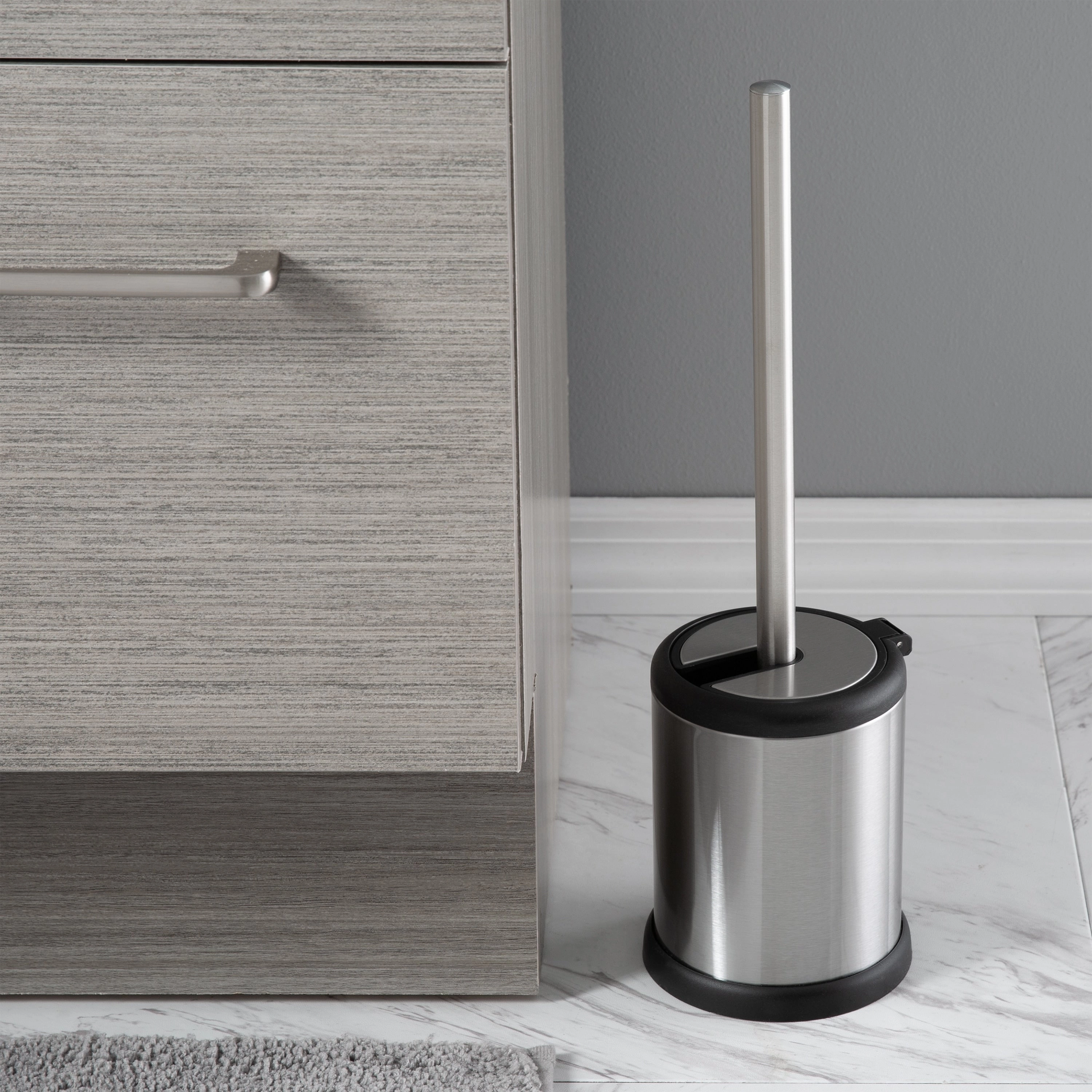 Bath Bliss Self Closing Lid Toilet Brush and Holder in Stainless Steel