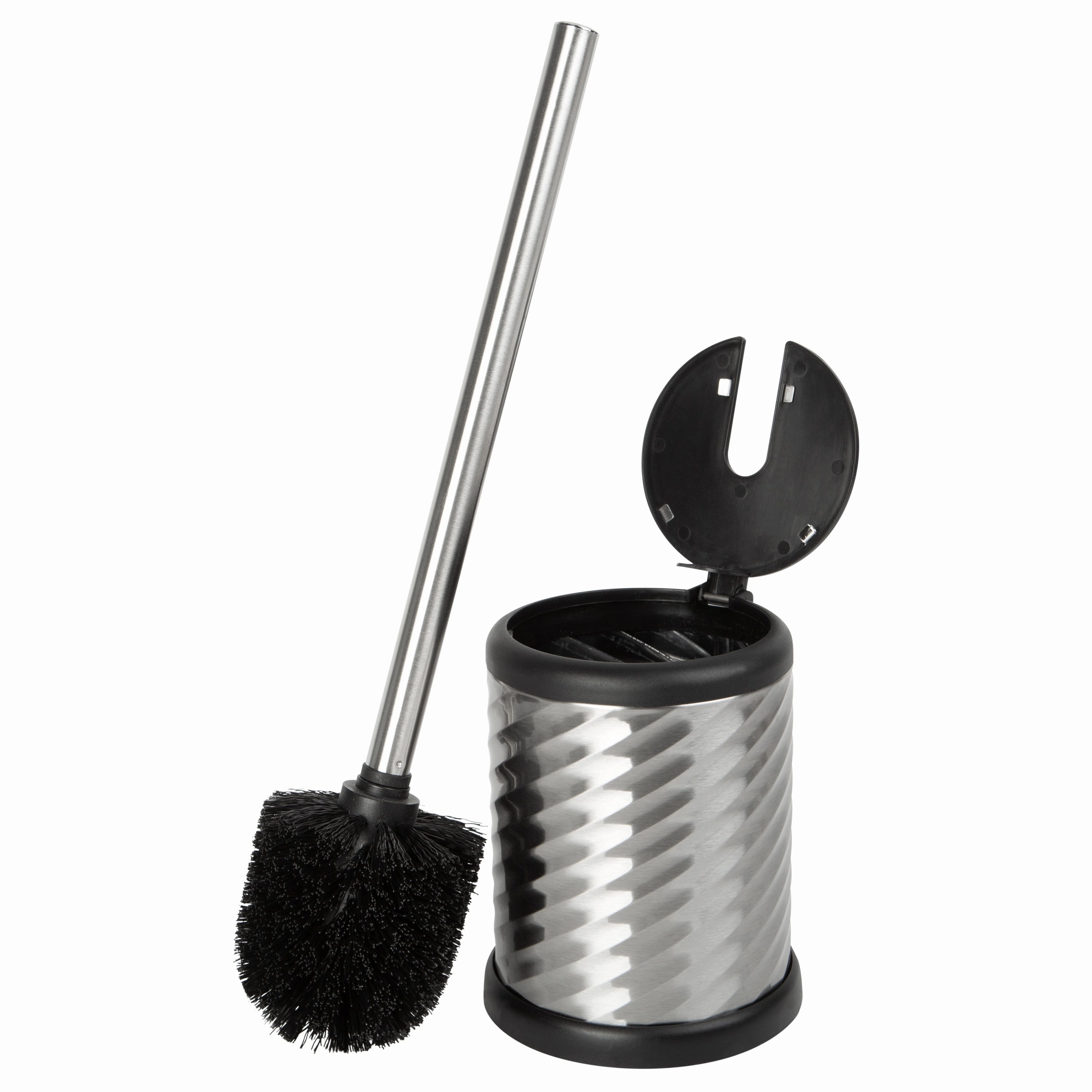 Bath Bliss Self Closing Lid Toilet Brush and Holder in Stainless Steel Swirl - 4.5" Rd x 14.75" Toilet Brush,Bathroom Cleaner