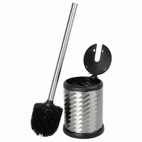 Bath Bliss Self Closing Lid Toilet Brush and Holder in Stainless Steel Swirl - 4.5" Rd x 14.75" Toilet Brush,Bathroom Cleaner