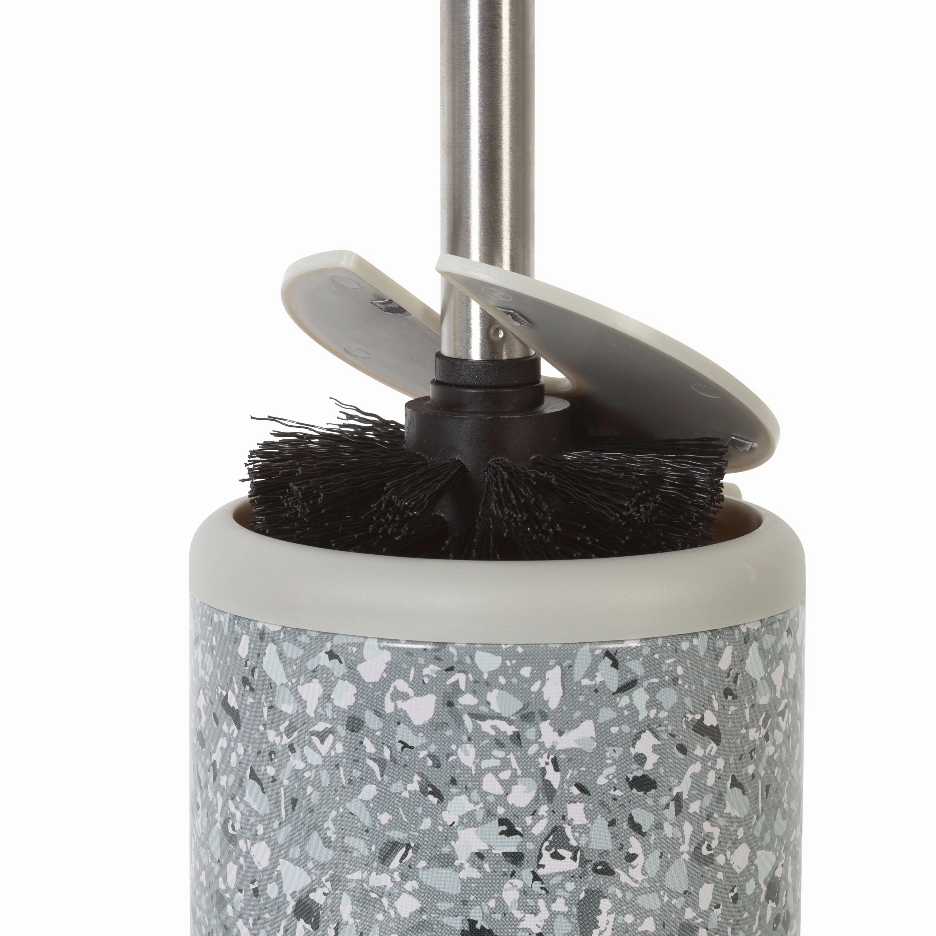 Bath Bliss Self Closing Lid Toilet Brush and Holder in Stainless Steel