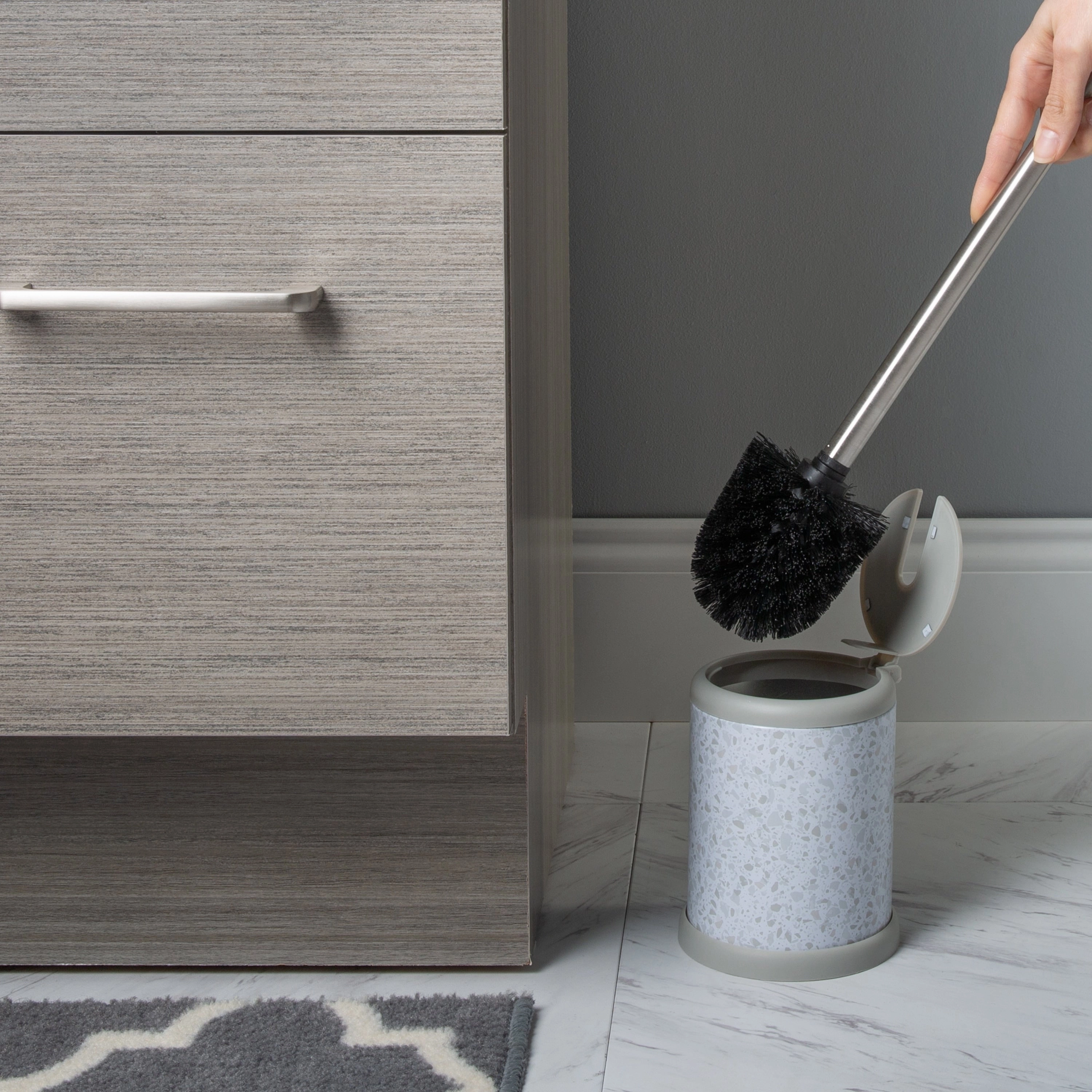 Bath Bliss Self Closing Lid Toilet Brush and Holder in Stainless Steel