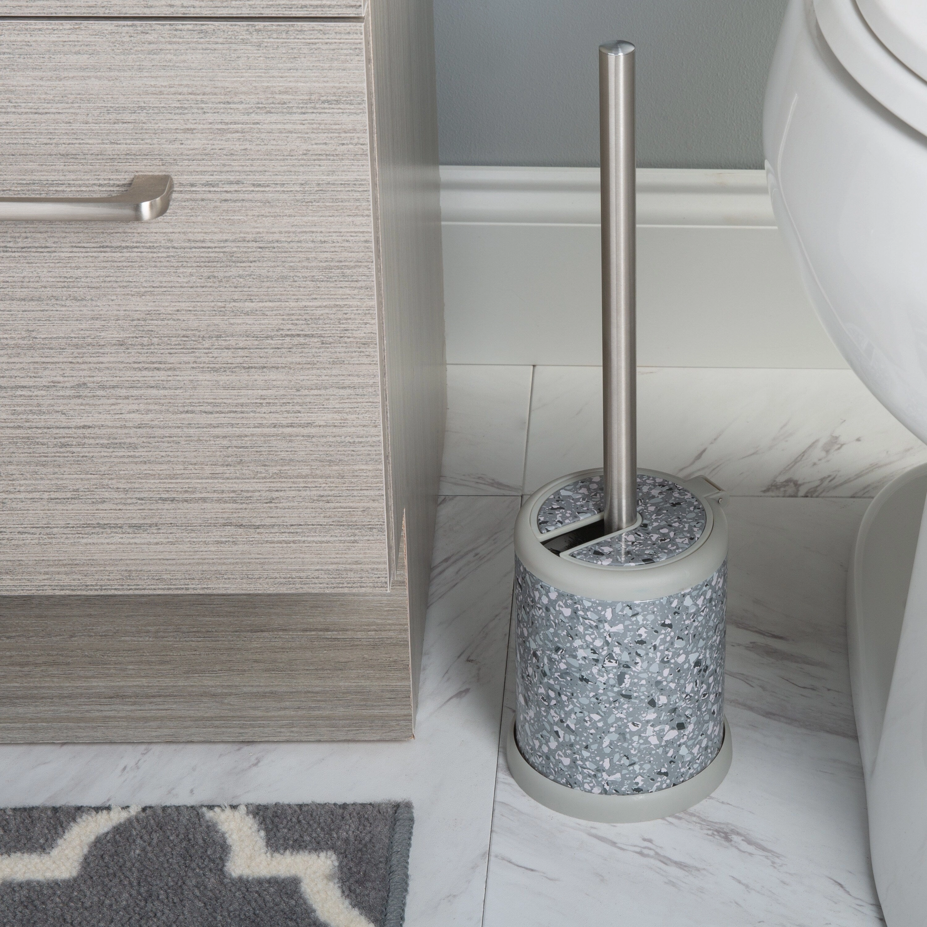 Bath Bliss Self Closing Lid Toilet Brush and Holder in Stainless Steel