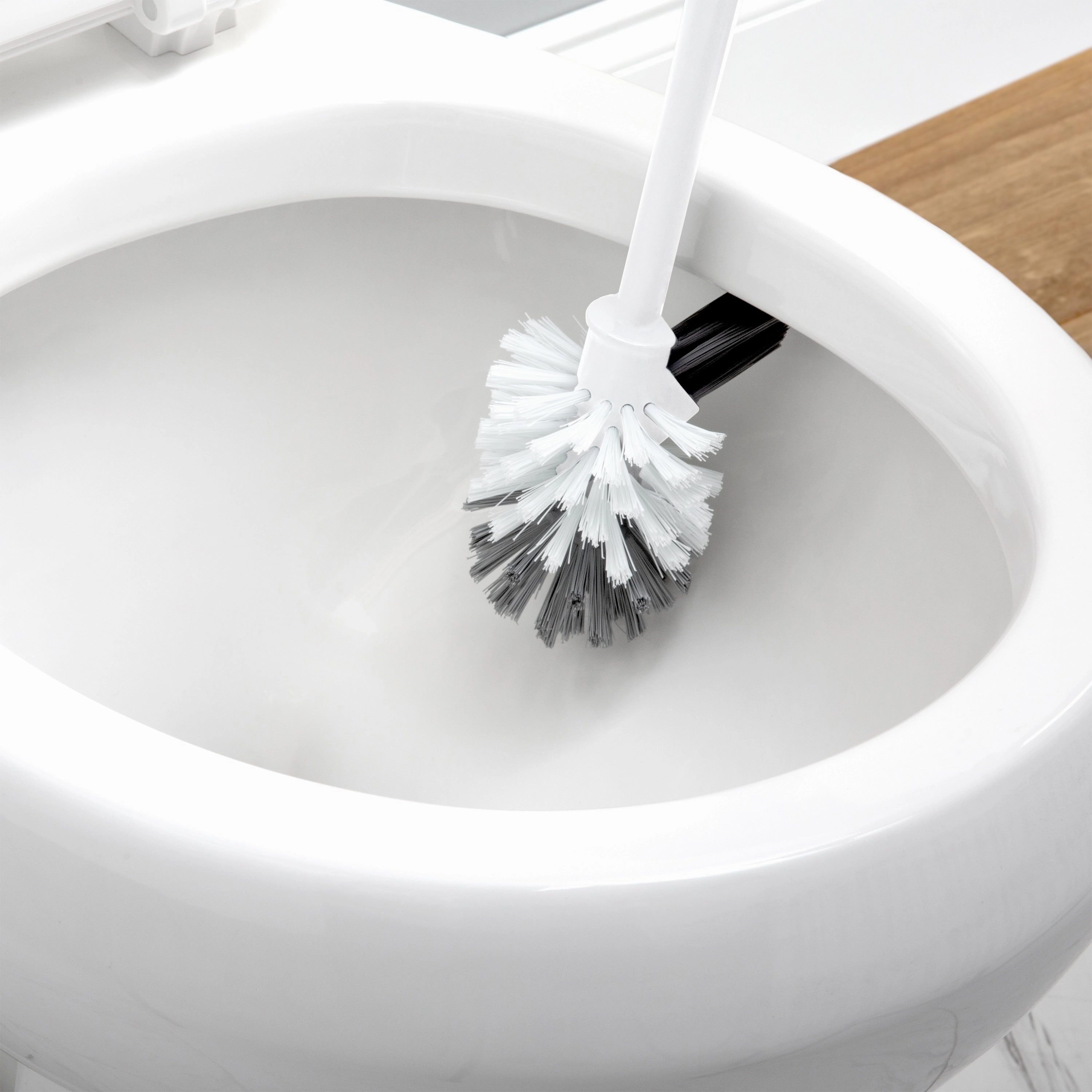 Bath Bliss Self Closing Lid Toilet Brush with Rim Scrubber in Sailor Knot Design - 5.9"x 5.3" x 15.4"