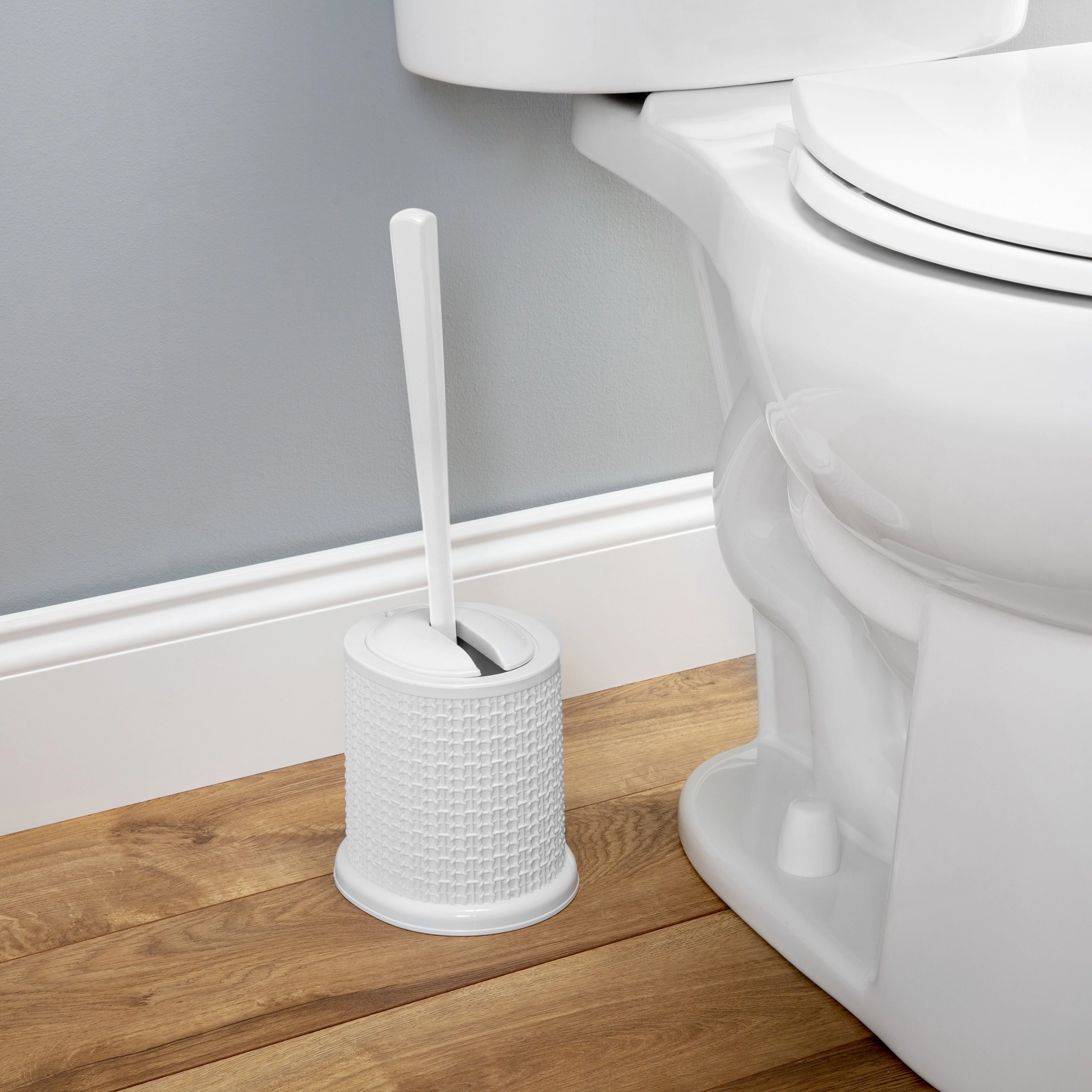 Bath Bliss Self Closing Lid Toilet Brush with Rim Scrubber in Sailor Knot Design - 5.9"x 5.3" x 15.4"