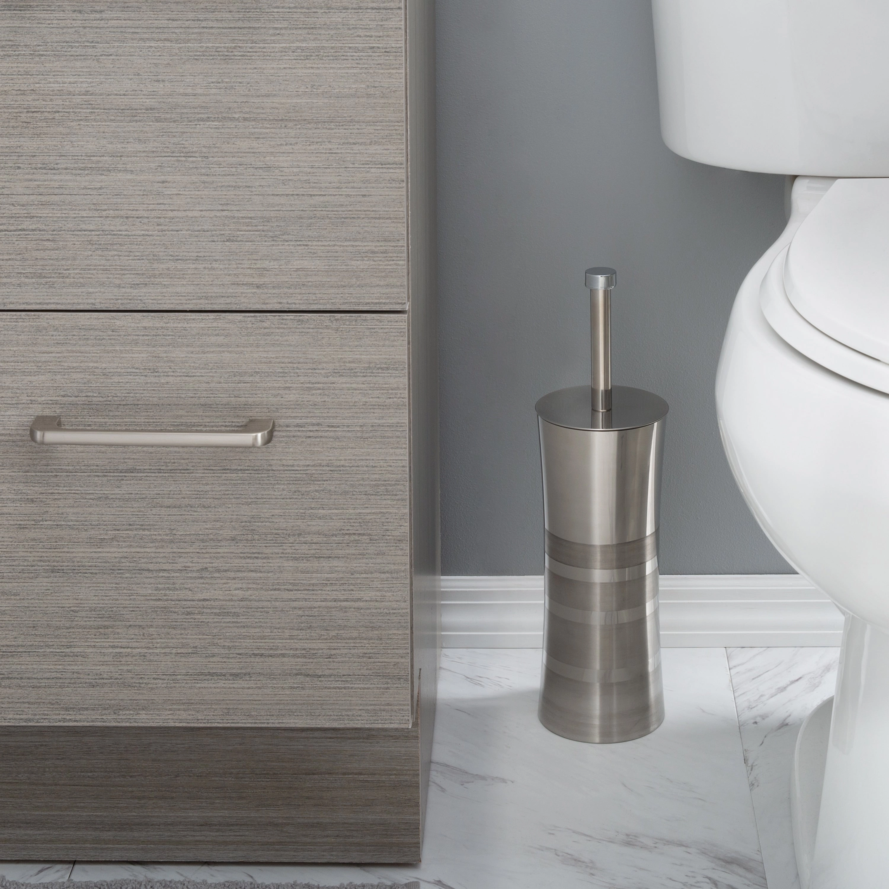 Bath Bliss Stainless Steel Toilet Brush and Holder in Two Tone - 3.94" x 3.94" x 14.17"
