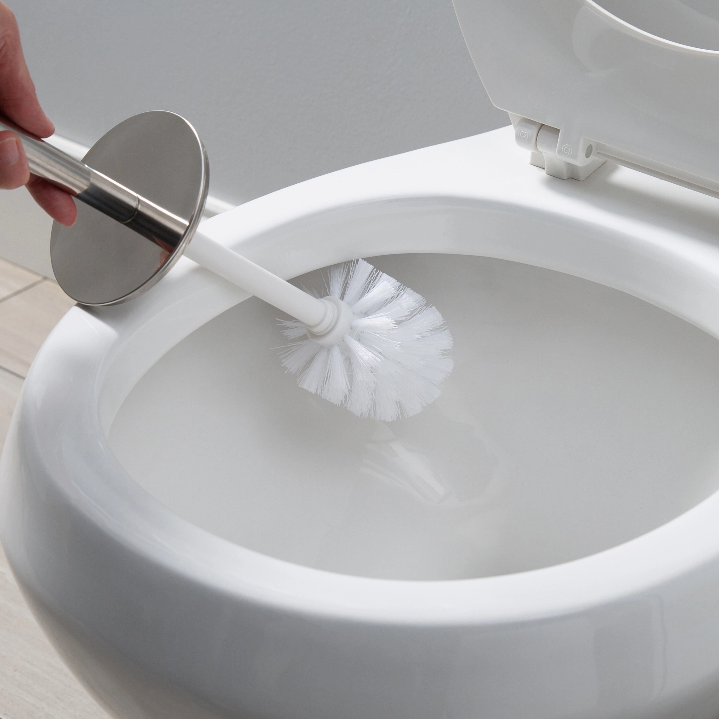 Bath Bliss Stainless Steel Toilet Brush and Holder in Two Tone - 3.94" x 3.94" x 14.17"