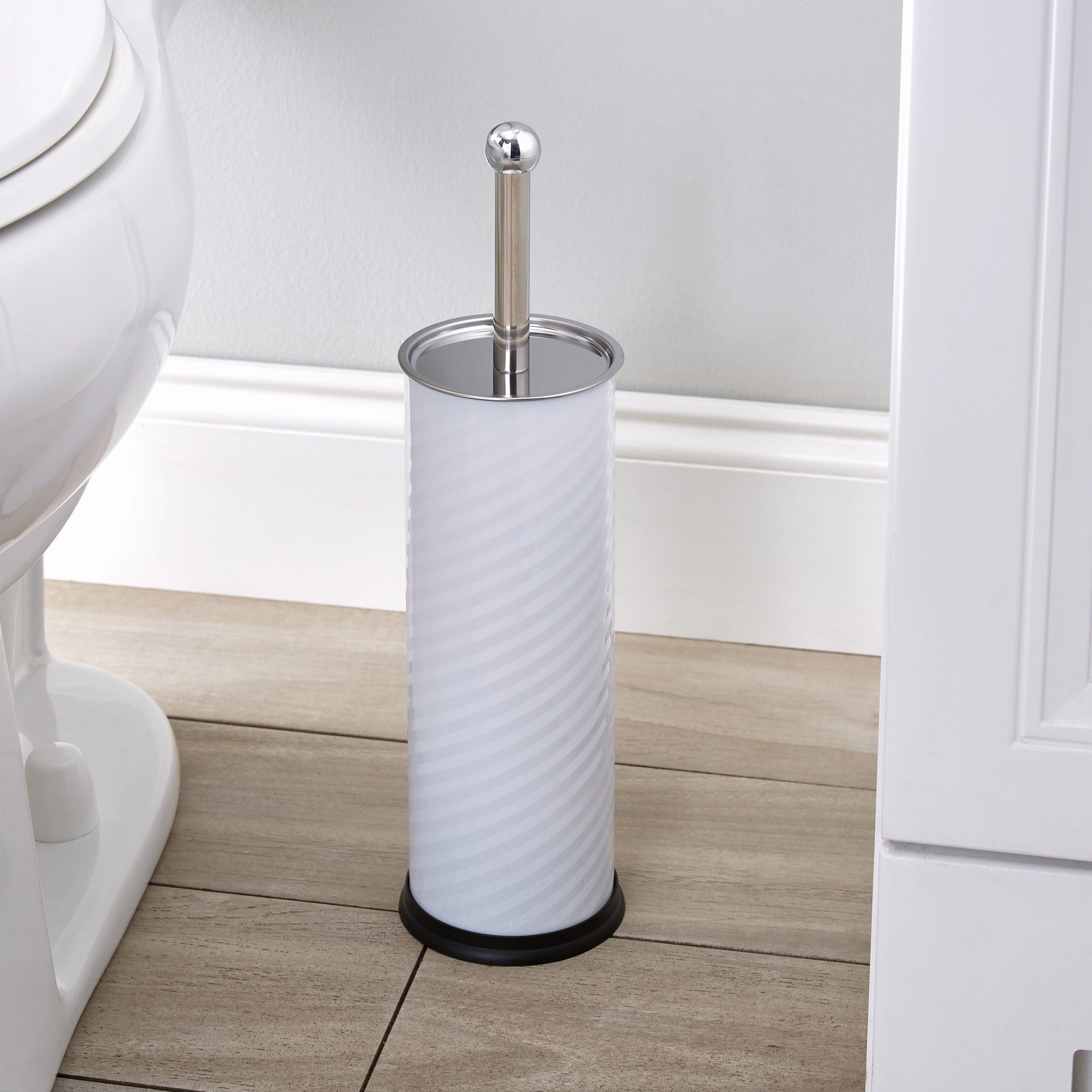 Bath Bliss Swirled Texture Toilet Brush & Holder in White - 3.75"Rdx14.75"