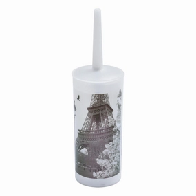 Bath Free Standing Printed Toilet Bowl Brush and Holder Paris City - 3.94"L x 3.94"W x 13.78"H Toilet Brush,Bathroom Cleaner
