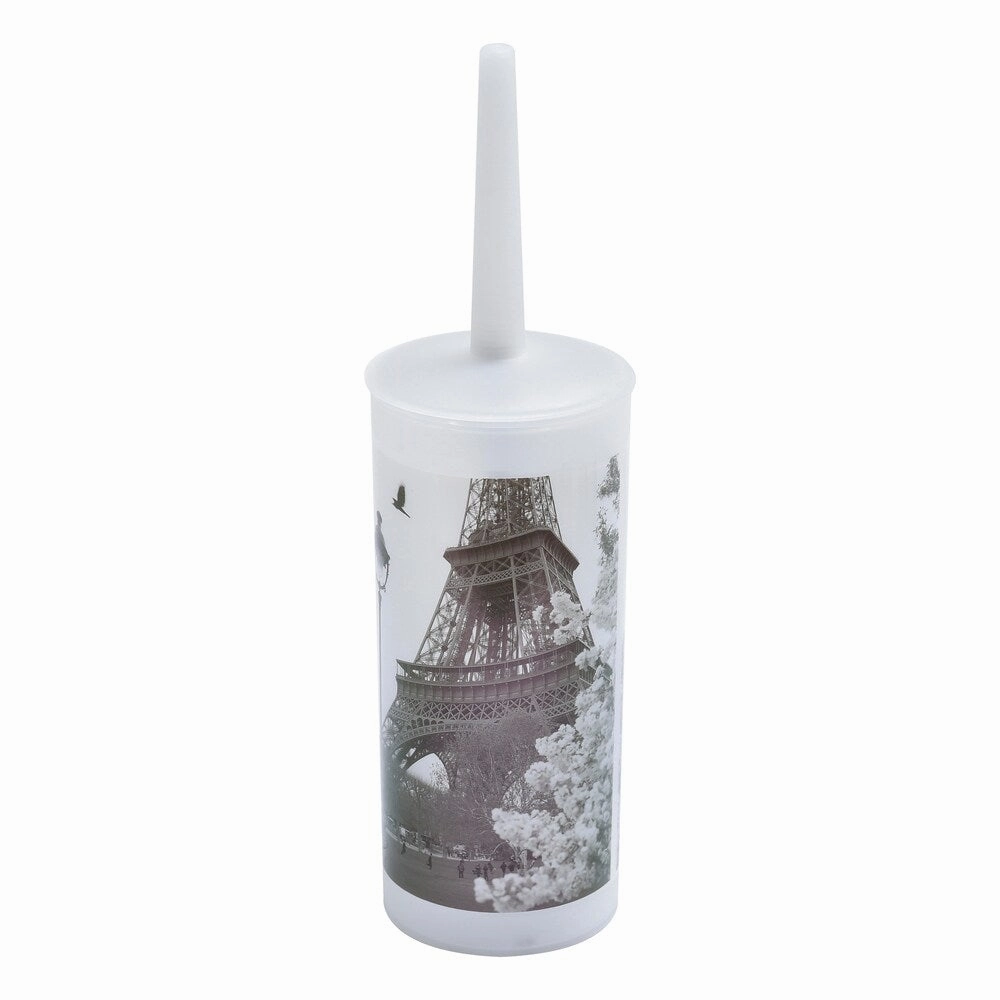 Bath Free Standing Printed Toilet Bowl Brush and Holder Paris City - 3.94"L x 3.94"W x 13.78"H Toilet Brush,Bathroom Cleaner