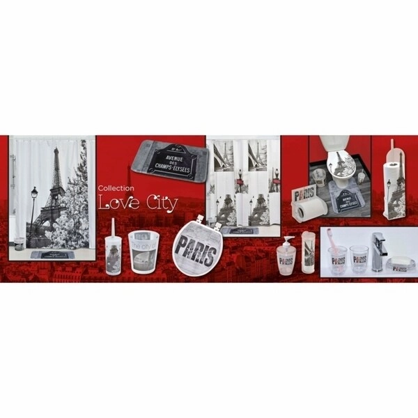 Bath Free Standing Printed Toilet Bowl Brush and Holder Paris City - 3.94"L x 3.94"W x 13.78"H