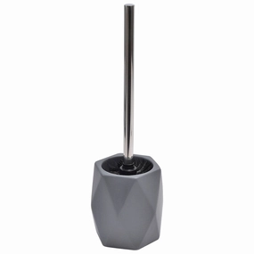 Bath Toilet Bowl Brush and Holder Diamond Stoneware Grey - 4.80"L x 4.60"W x 15 inchesH Toilet Brush,Bathroom Cleaner