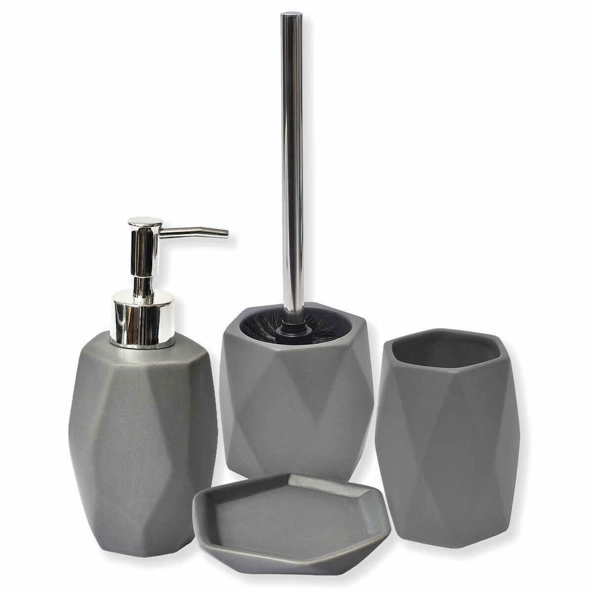 Bath Toilet Bowl Brush and Holder Diamond Stoneware Grey - 4.80"L x 4.60"W x 15 inchesH