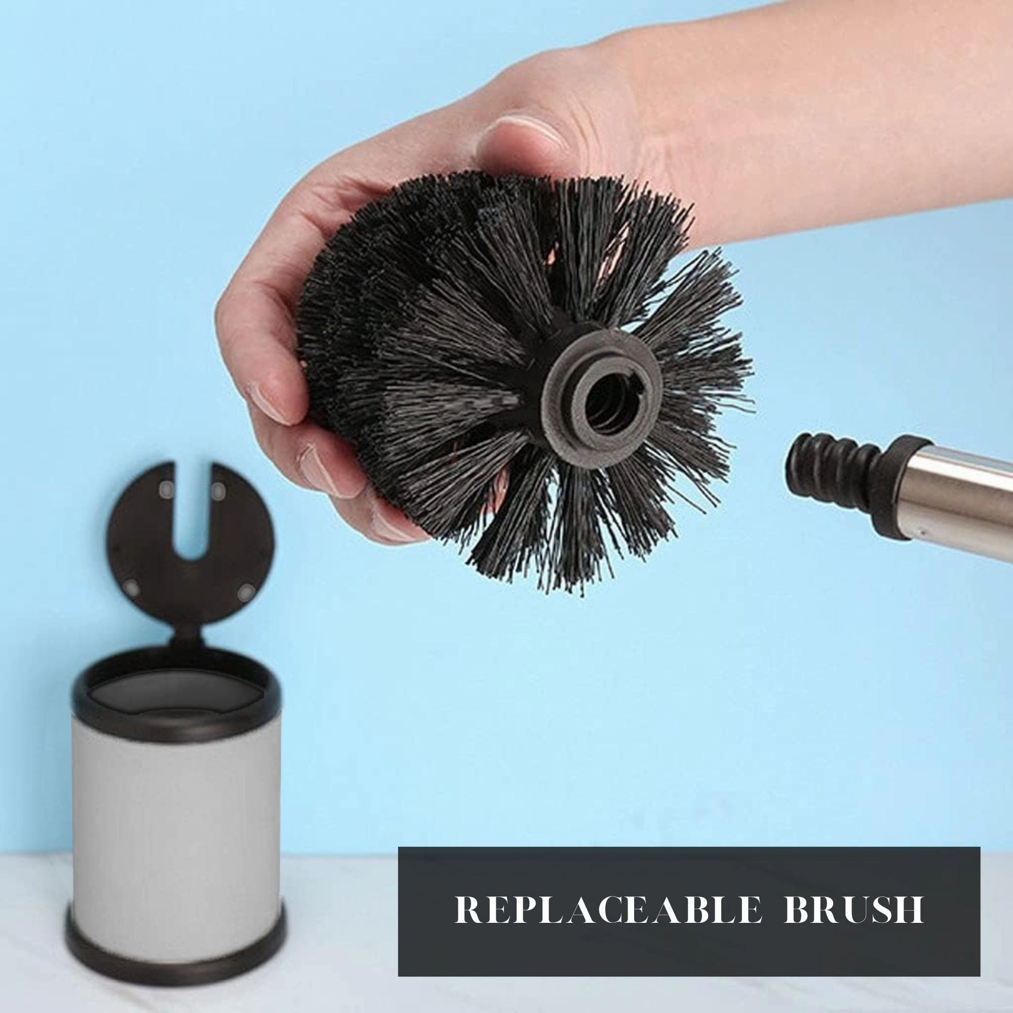 Bath Toilet Bowl Brush Holder with Folding Lid Stainless Steel - 15 inches H x 4.8" Diam