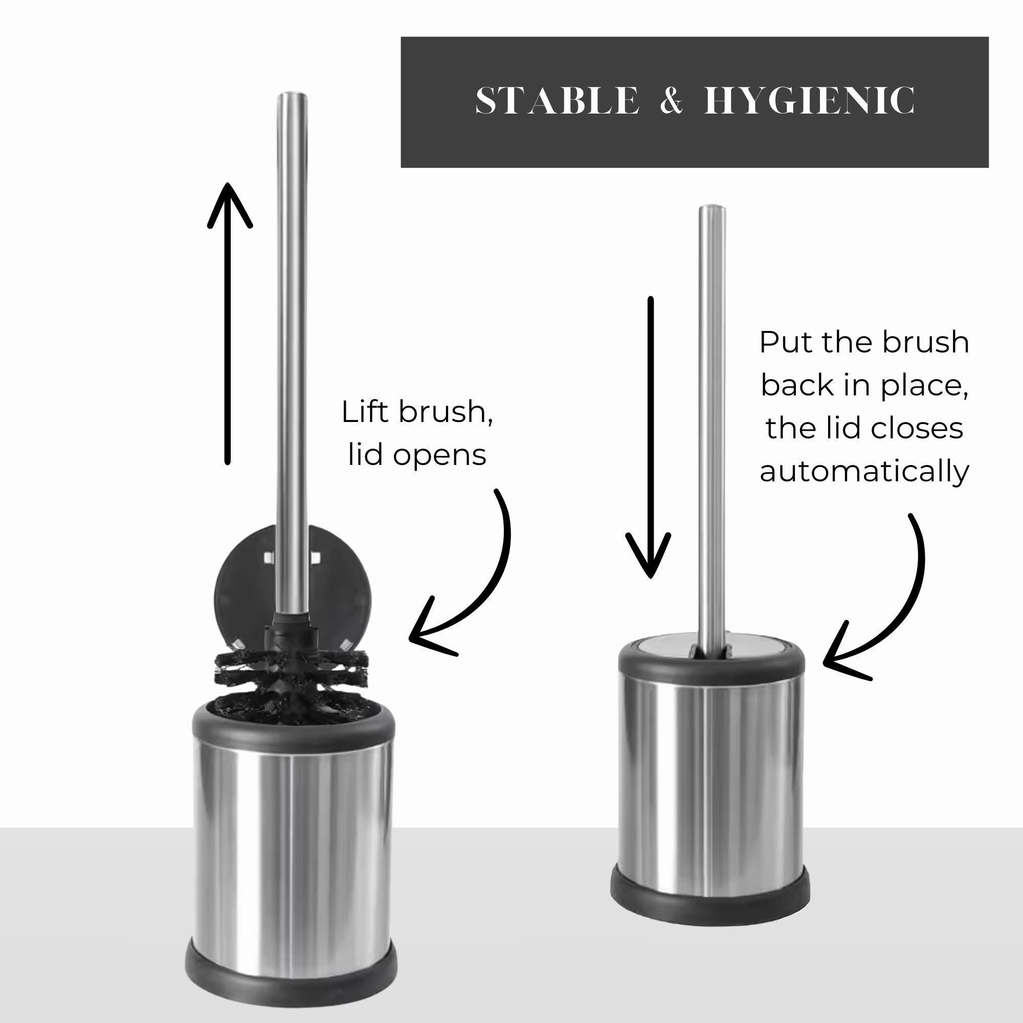 Bath Toilet Bowl Brush Holder with Folding Lid Stainless Steel - 15 inches H x 4.8" Diam