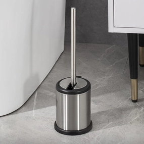 Bath Toilet Bowl Brush Holder with Folding Lid Stainless Steel - 15 inches H x 4.8" Diam Toilet Brush,Bathroom Cleaner