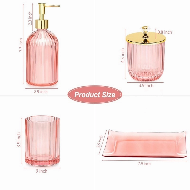Bathroom Accessories Set, 4 Pcs Glass Bathroom Accessory Sets - 9.88 x 9.84 x 4.8 inches