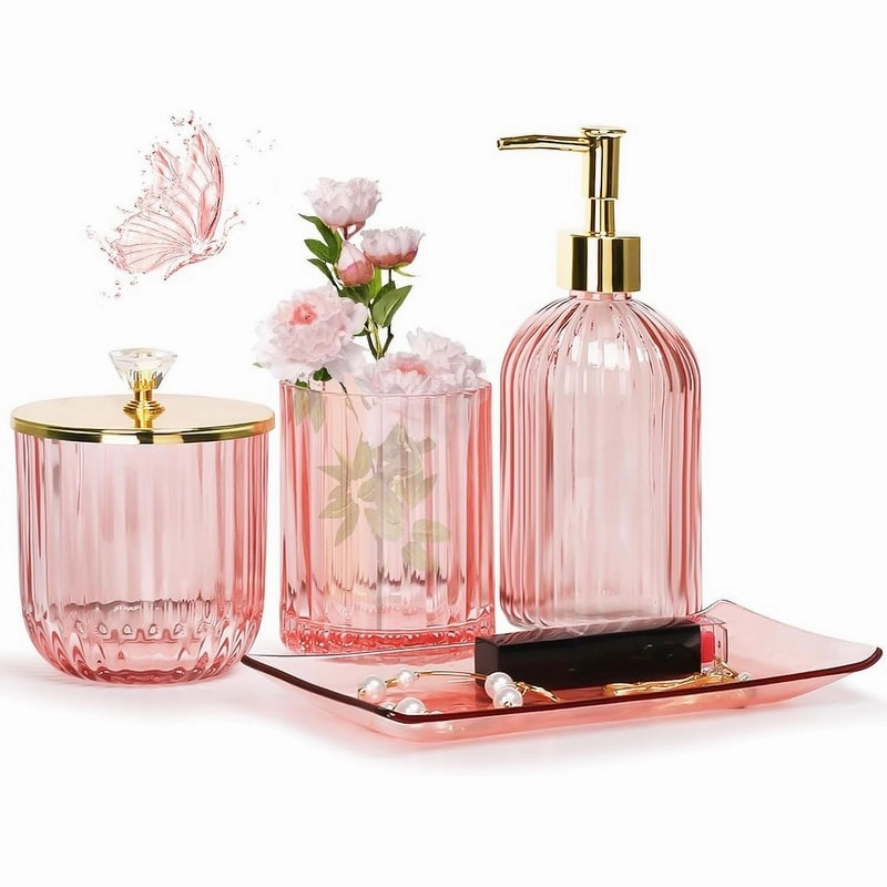 Bathroom Accessories Set, 4 Pcs Glass Bathroom Accessory Sets - 9.88 x 9.84 x 4.8 inches