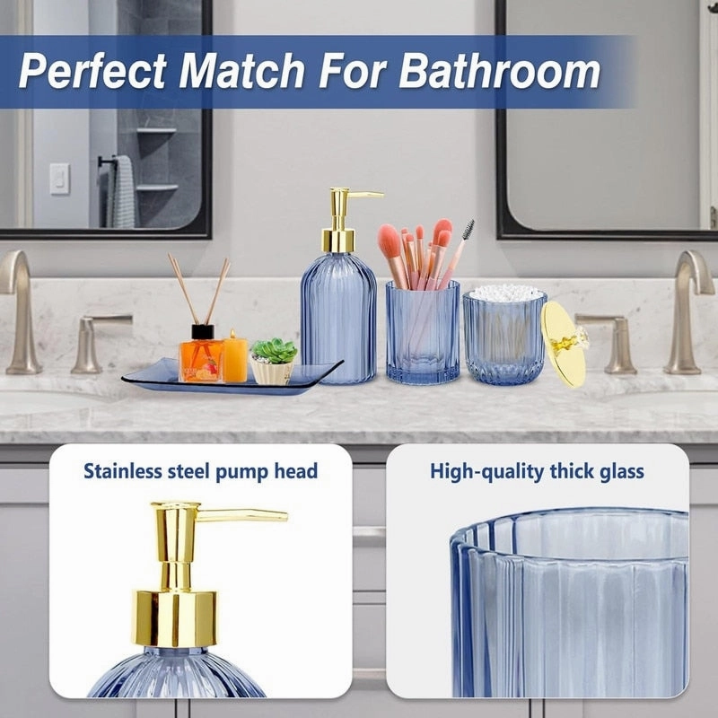 Bathroom Accessories Set, 4 Pcs Glass Bathroom Accessory Sets - 9.88 x 9.84 x 4.8 inches