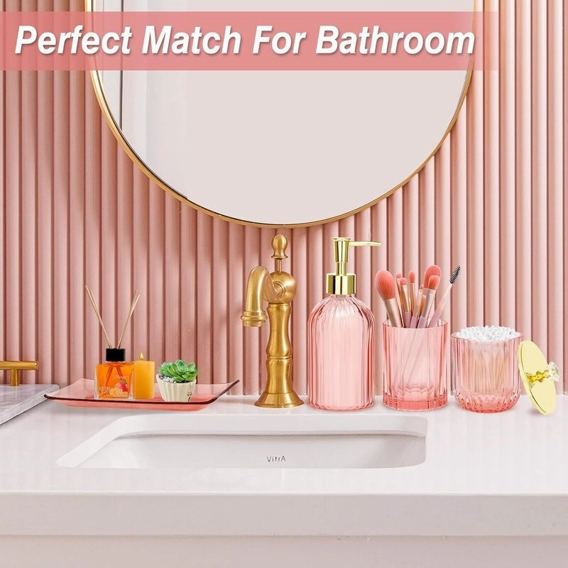 Bathroom Accessories Set, 4 Pcs Glass Bathroom Accessory Sets - 9.88 x 9.84 x 4.8 inches