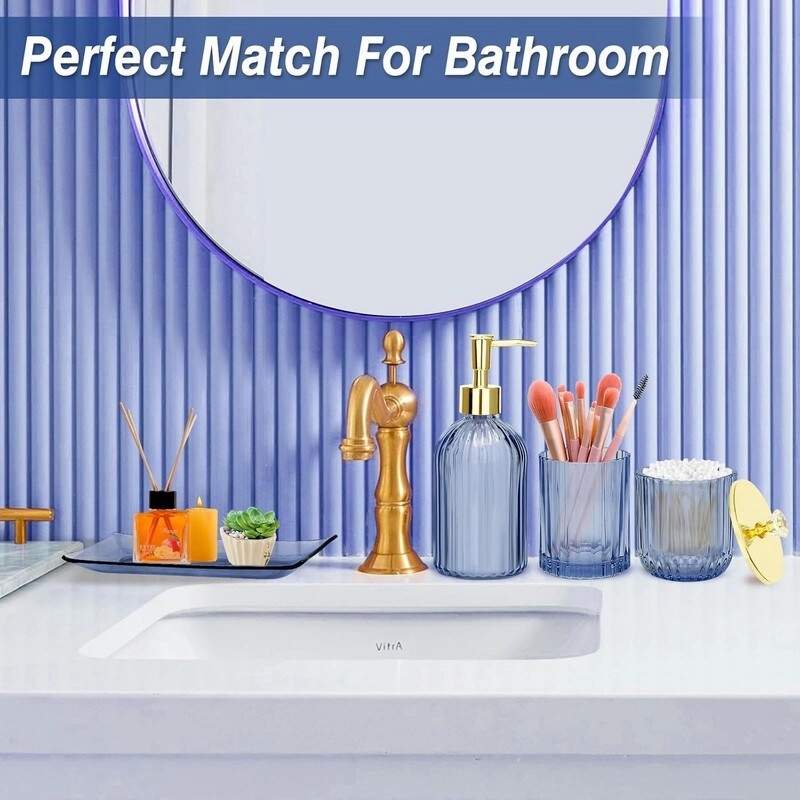 Bathroom Accessories Set, 4 Pcs Glass Bathroom Accessory Sets - 9.88 x 9.84 x 4.8 inches