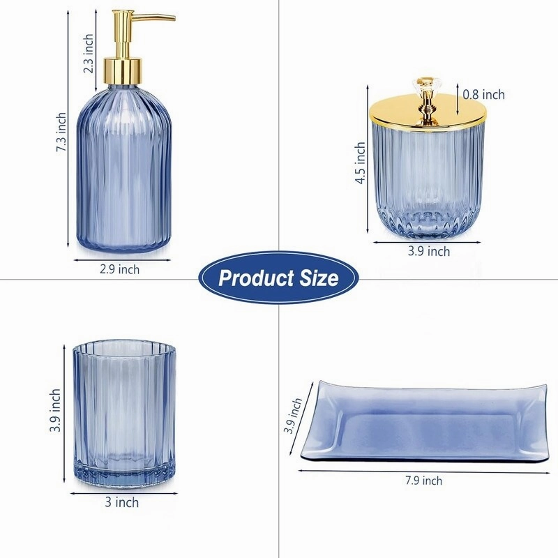 Bathroom Accessories Set, 4 Pcs Glass Bathroom Accessory Sets - 9.88 x 9.84 x 4.8 inches