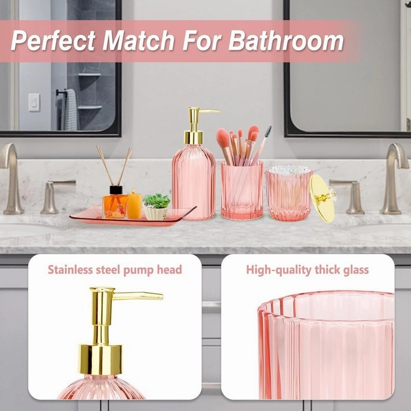 Bathroom Accessories Set, 4 Pcs Glass Bathroom Accessory Sets - 9.88 x 9.84 x 4.8 inches