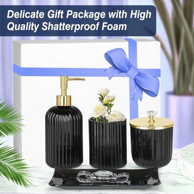 Bathroom Accessories Set, 4 Pcs Glass Bathroom Accessory Sets - 9.88 x 9.84 x 4.8 inches