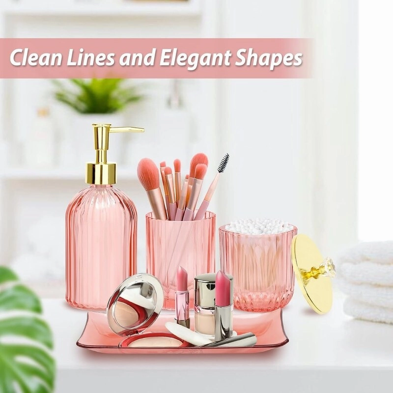 Bathroom Accessories Set, 4 Pcs Glass Bathroom Accessory Sets - 9.88 x 9.84 x 4.8 inches