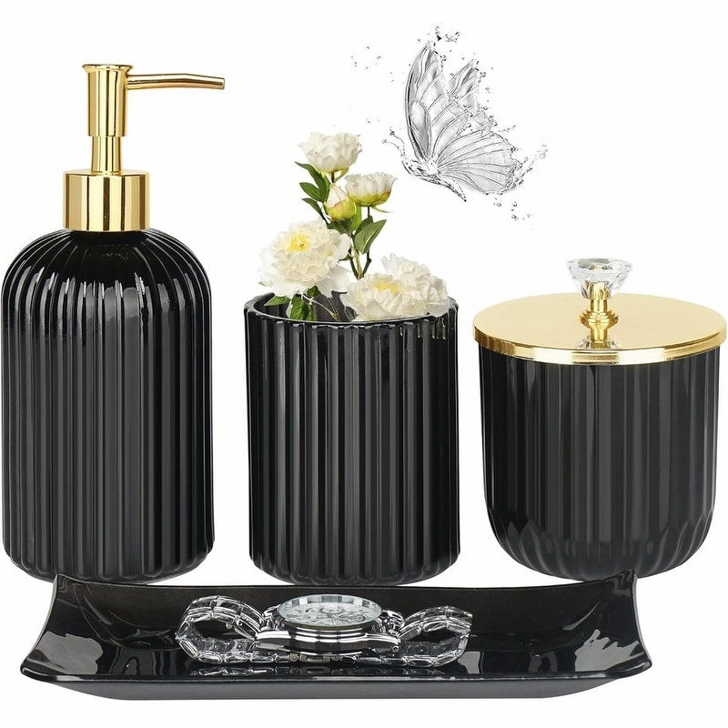 Bathroom Accessories Set, 4 Pcs Glass Bathroom Accessory Sets - 9.88 x 9.84 x 4.8 inches Toothbrush Holder,Bathroom Organizer