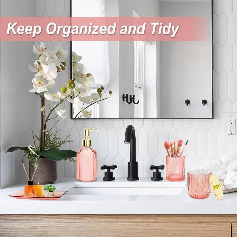 Bathroom Accessories Set, 4 Pcs Glass Bathroom Accessory Sets - 9.88 x 9.84 x 4.8 inches