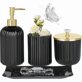 Bathroom Accessories Set, 4 Pcs Glass Bathroom Accessory Sets - 9.88 x 9.84 x 4.8 inches Toothbrush Holder,Bathroom Organizer