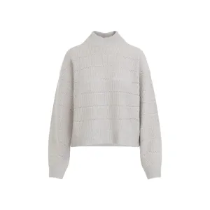 Beige Cashmere Mock Neck Lana Cashmire Stripe Pullover