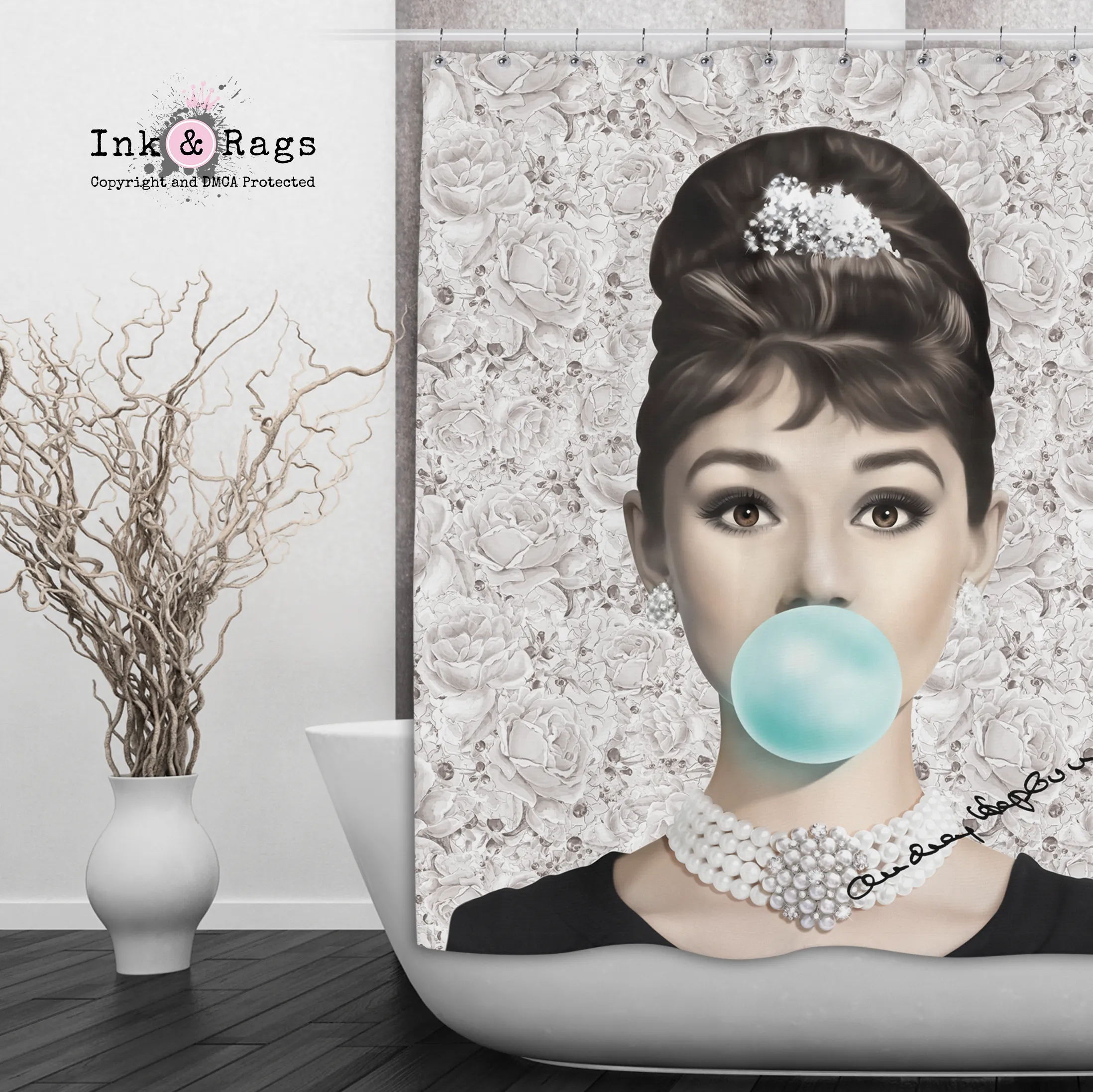 Beige Rose Audrey Hepburn Shower Curtains and Optional Bath Mats Lighting,Lamps Fixtures