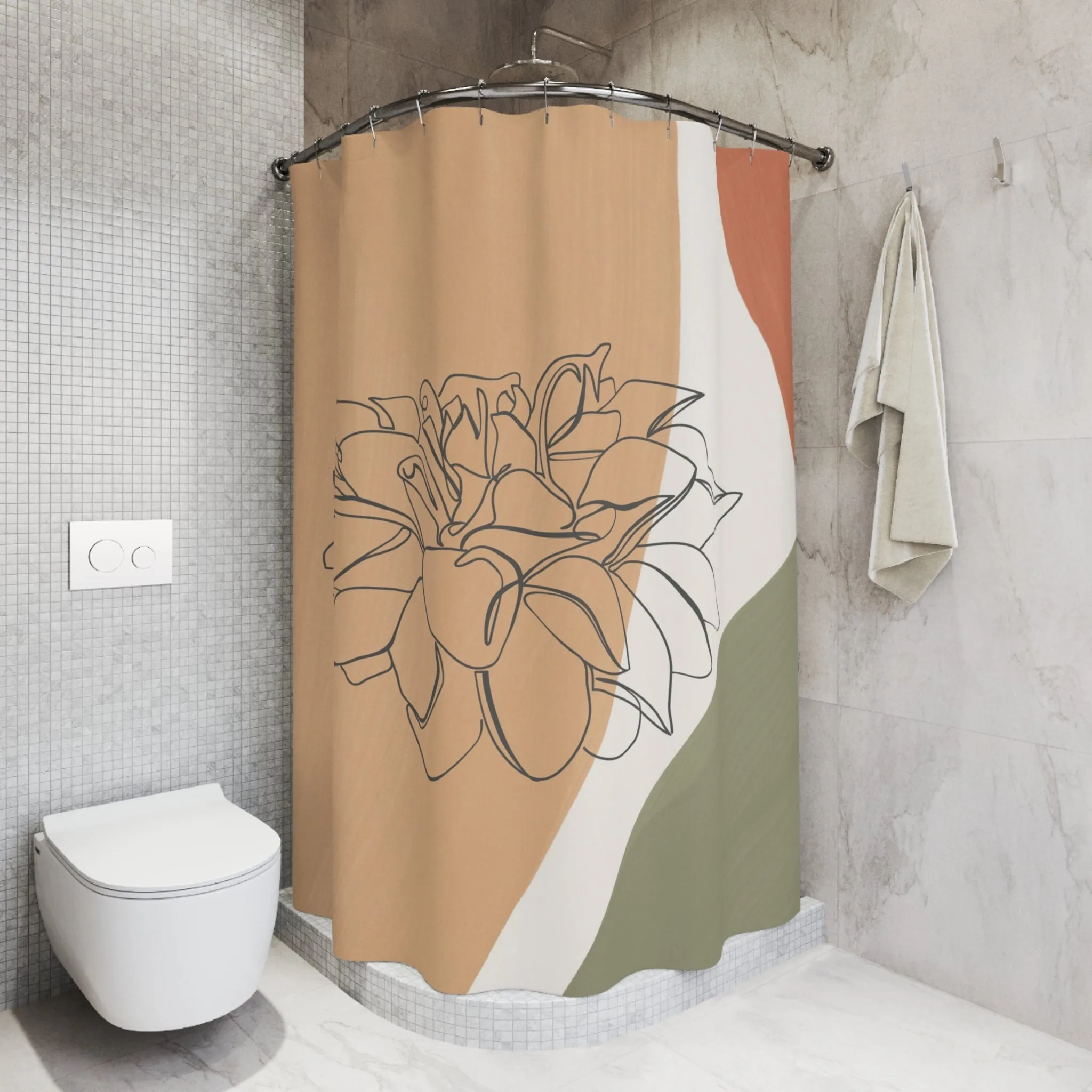 Beige Shower Curtain | Floral, Sage Green