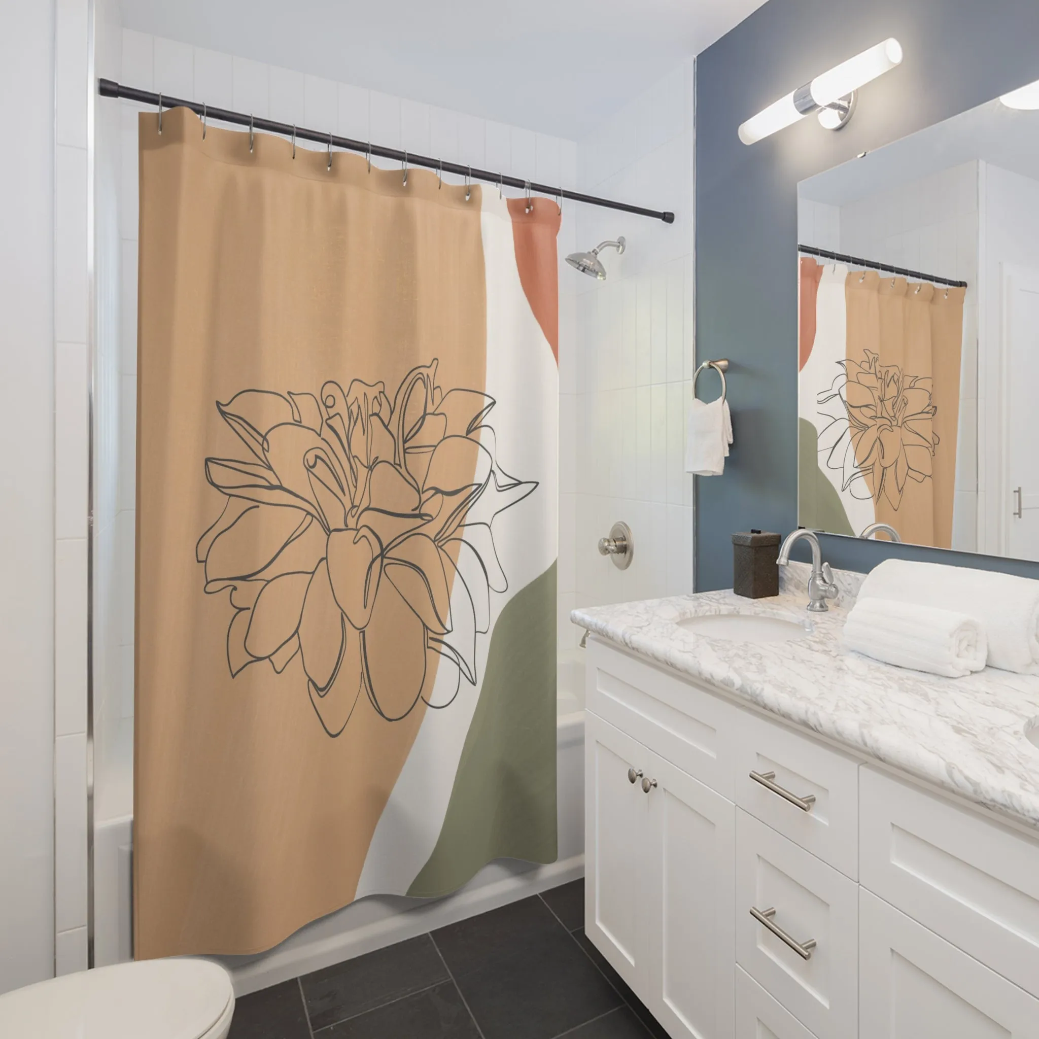 Beige Shower Curtain | Floral, Sage Green