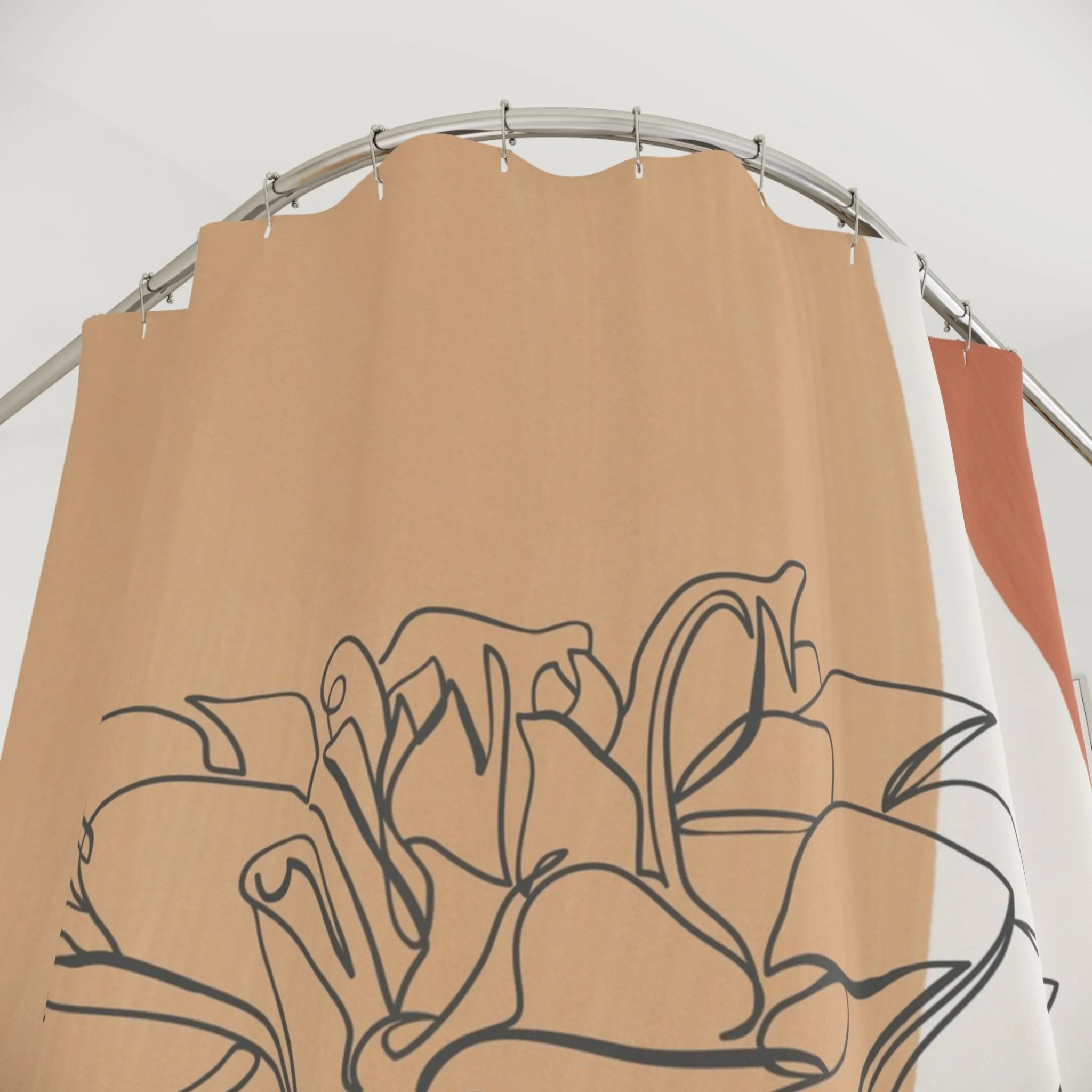 Beige Shower Curtain | Floral, Sage Green