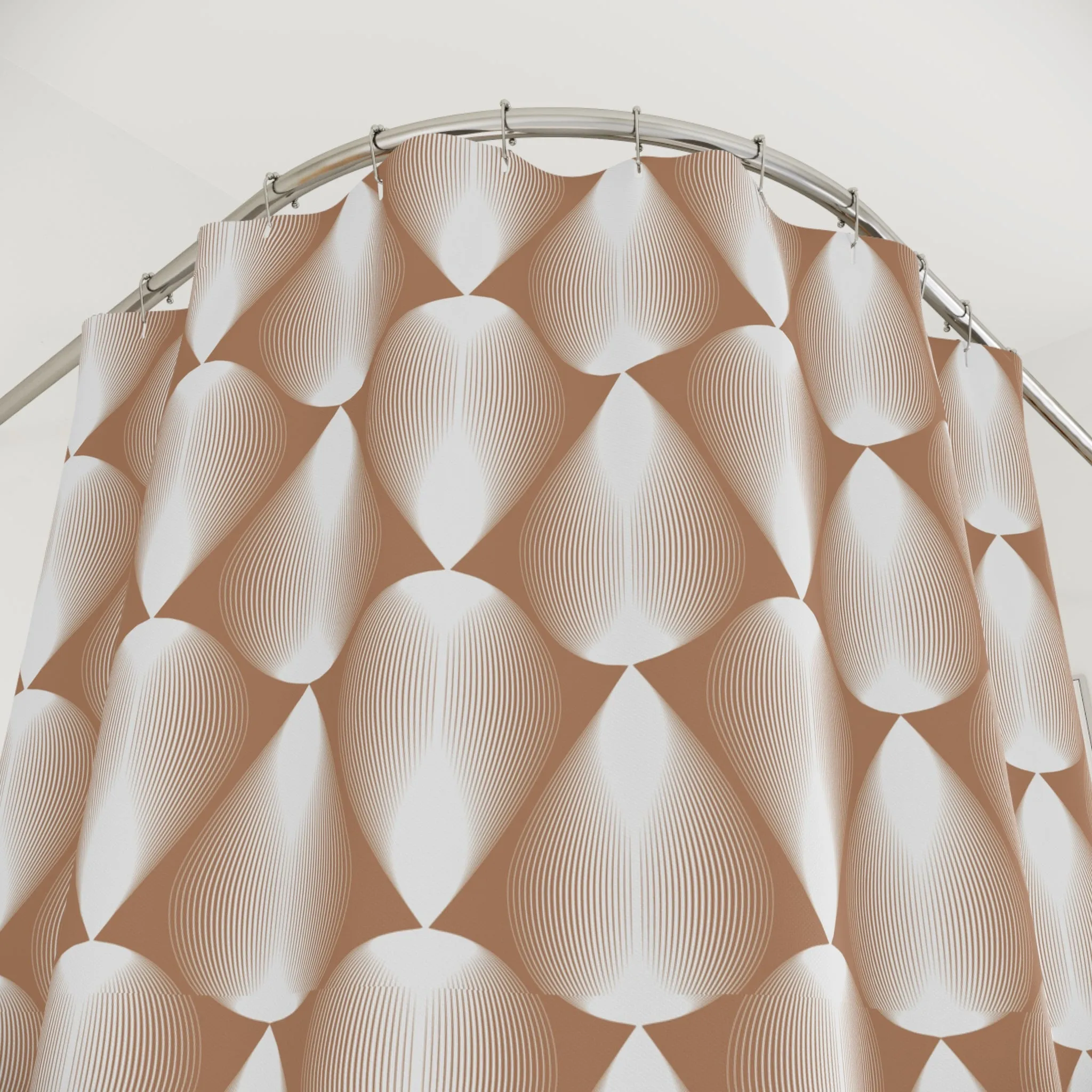 Beige White Shower Curtain | Art Deco, Tear Drops Geometric