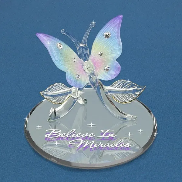 Believe in Miracles Rainbow Butterfly with Crystals Glass Figurine Decorative Mirror,Home Decor Mirror