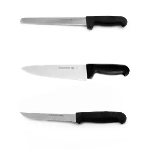 BergHOFF 3Pc Soft Grip Kitchen Knife Set, PP Handle, Stainless Steel Sharp Blade Food Storage,Kitchen Storage