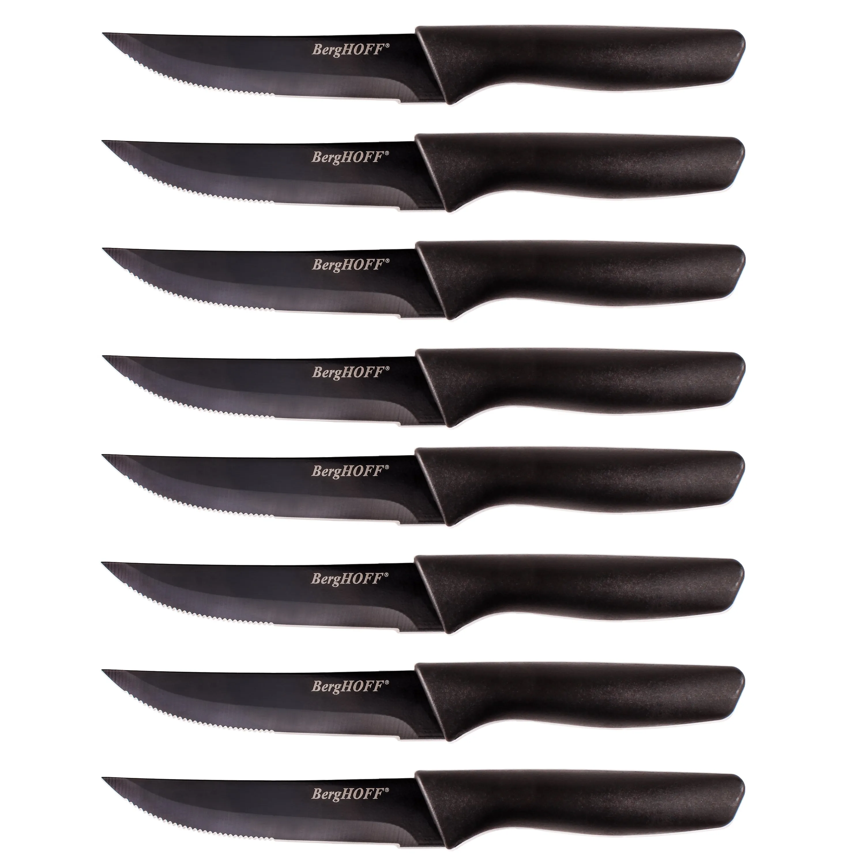 BergHOFF 8pc Serrated Stainless Steel Steak Knife Set 4.25", Black Food Storage,Kitchen Storage