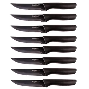 BergHOFF 8pc Serrated Stainless Steel Steak Knife Set 4.25", Black Food Storage,Kitchen Storage