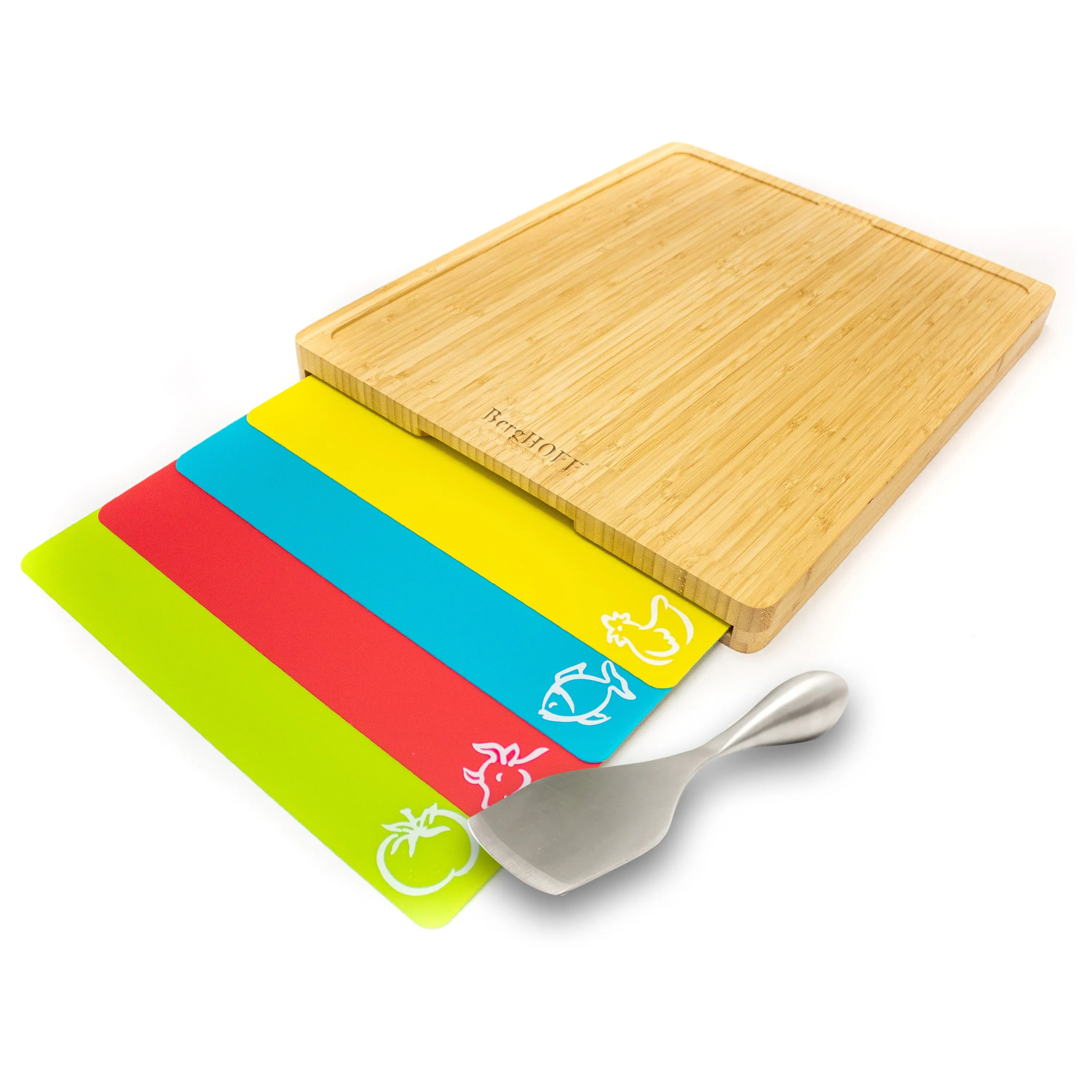 BergHOFF Aaron Probyn 5Pc Cheese Knife and Bamboo Board Set with Inserts, Multicolor Food Storage,Kitchen Storage