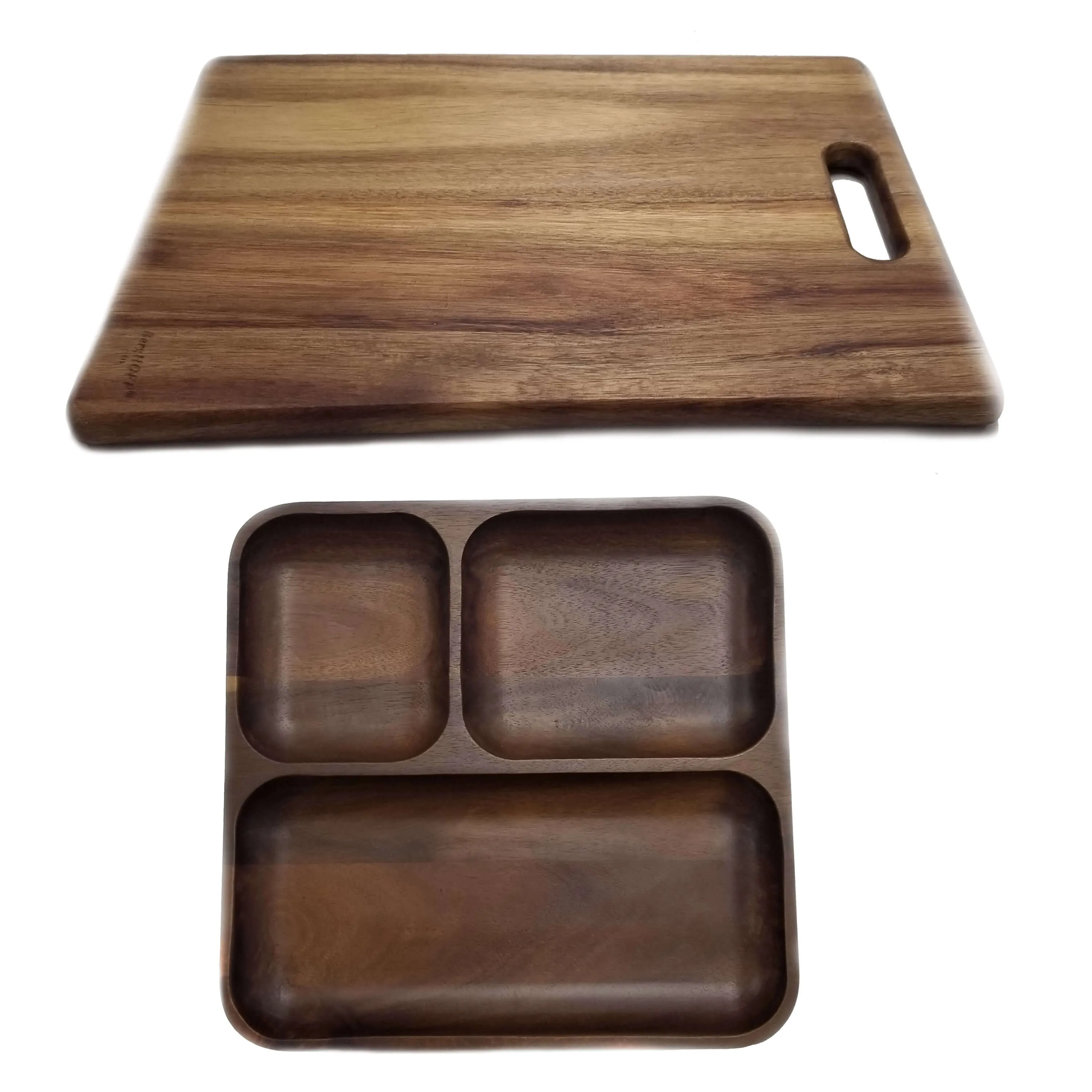 BergHOFF Acacia Wood 2Pc Divided Tray and Cutting Board Set Food Storage,Kitchen Storage