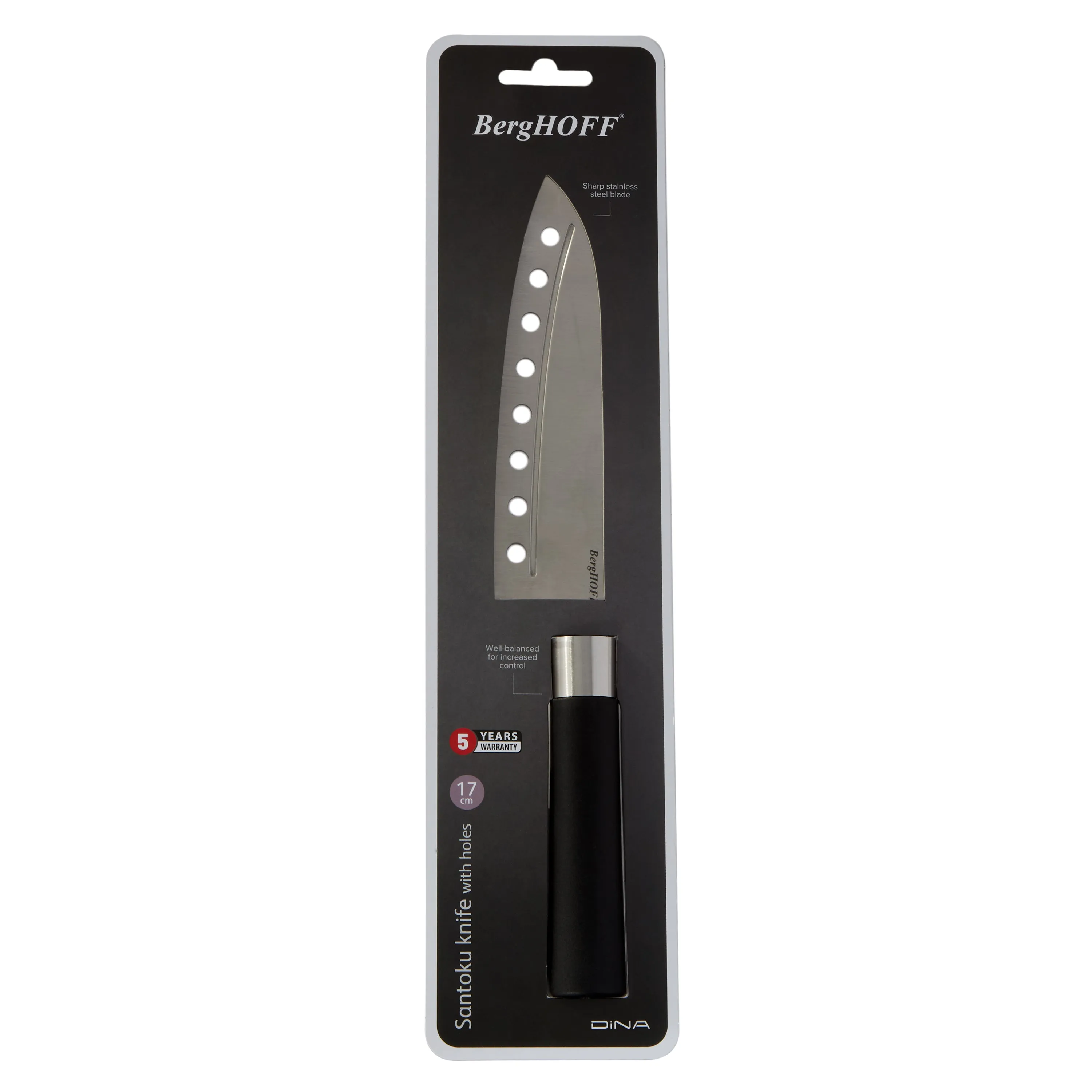BergHOFF DiNA Codon Stainless Steel Santoku Knife with Holes, 6.75"