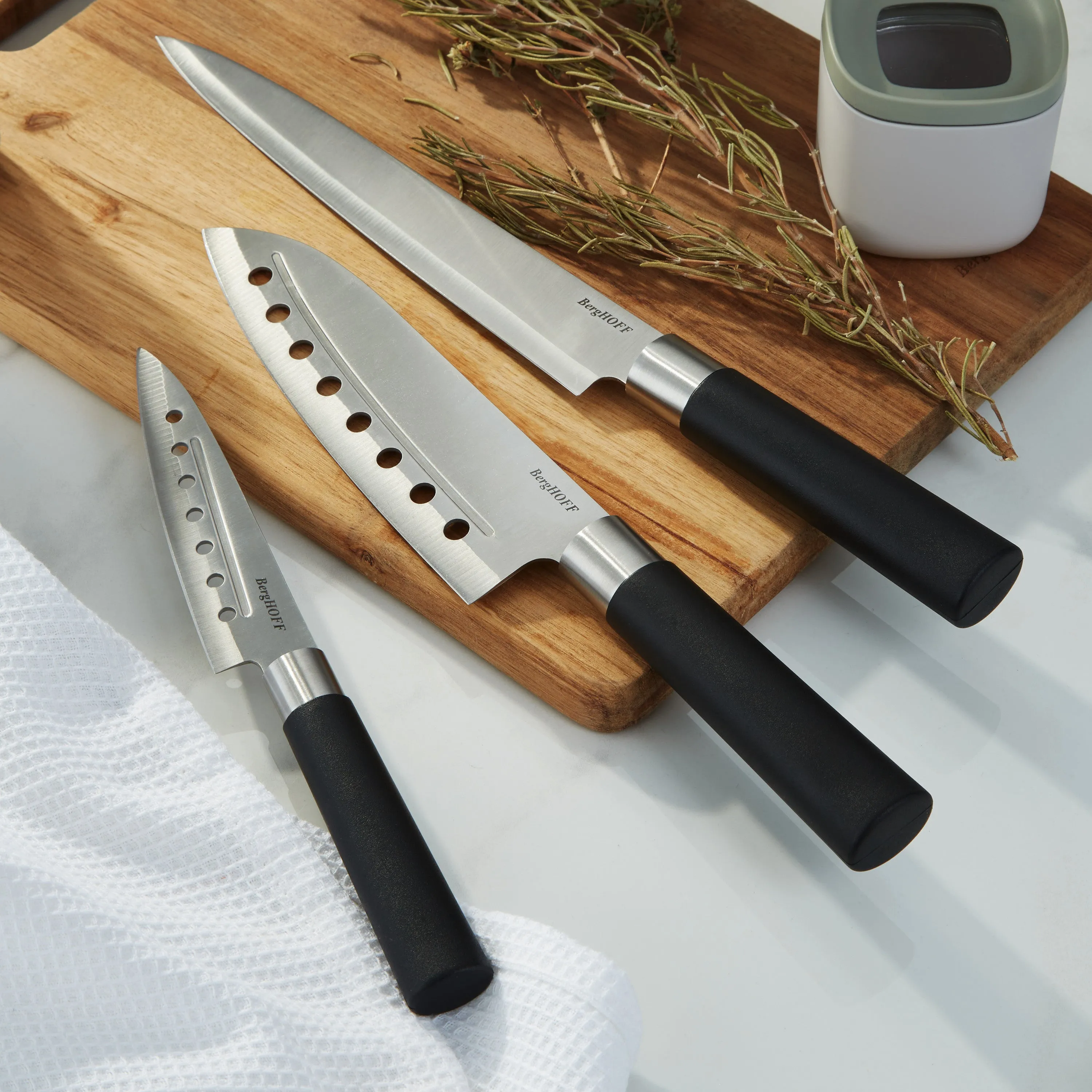 BergHOFF DiNA Codon Stainless Steel Santoku Knife with Holes, 6.75"