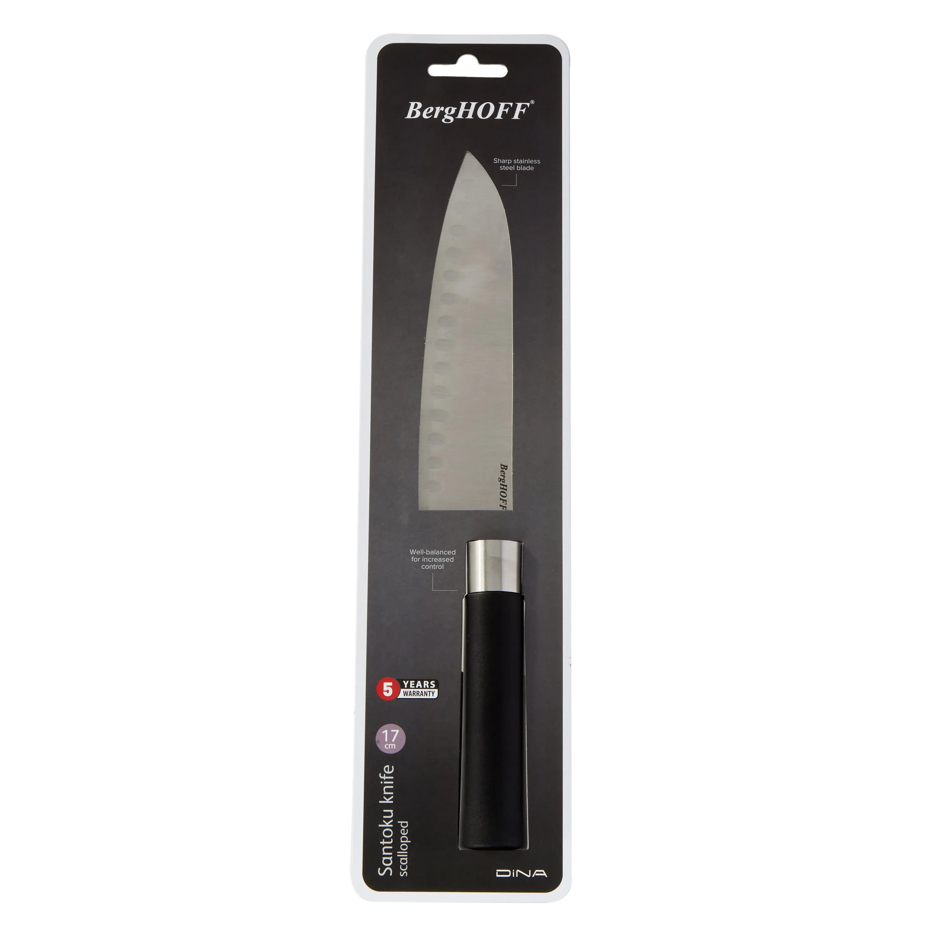 BergHOFF DiNA Codon Stainless Steel Scalloped Santoku Knife, 6.75"